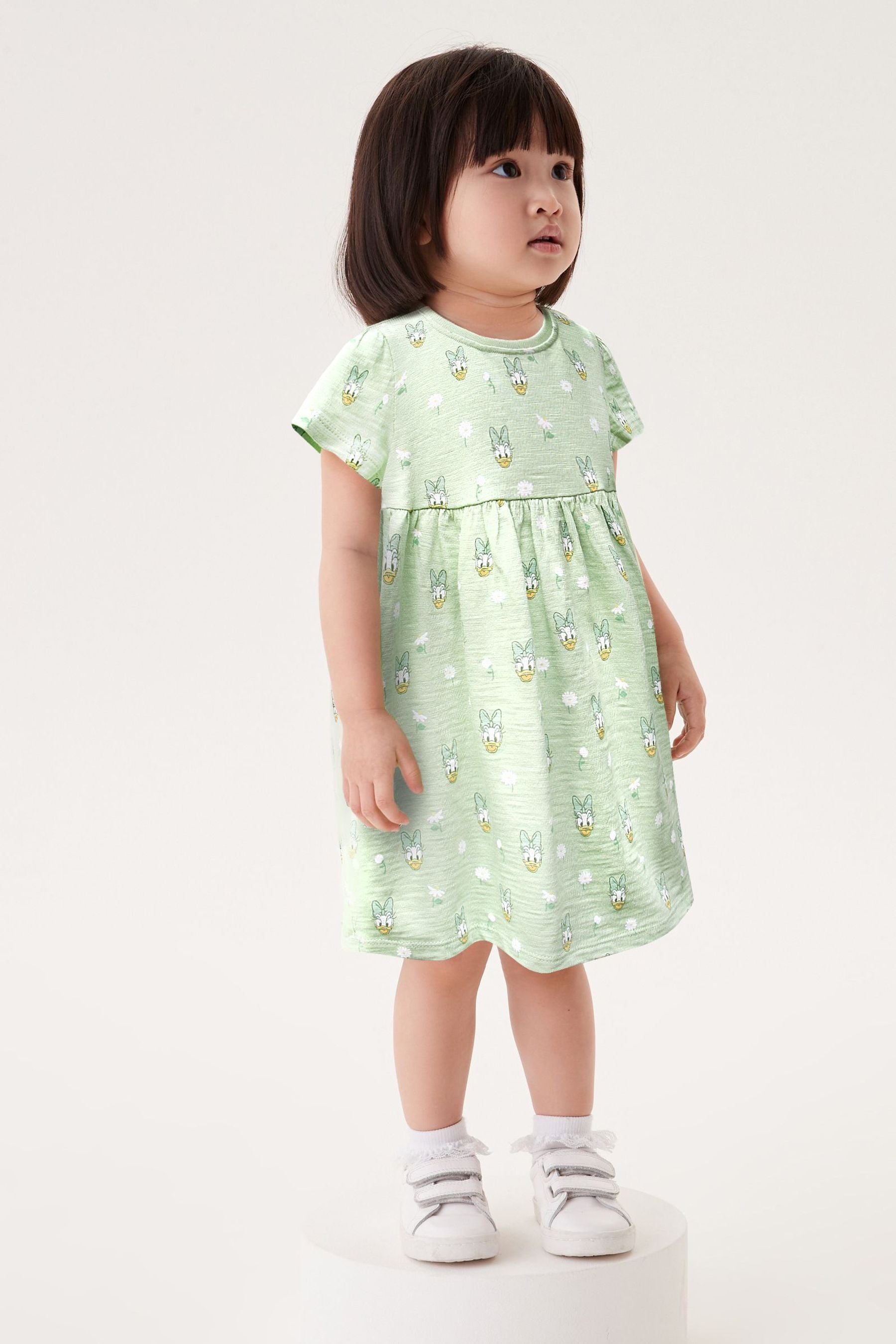 Green Daisy Duck Short Sleeve Jersey Dress (3mths-7yrs)