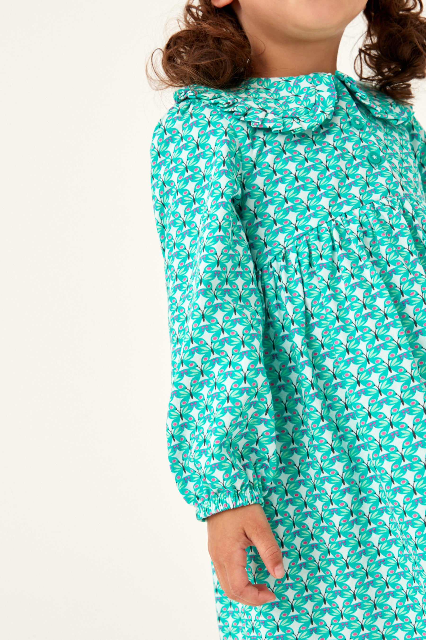 Green Geo Butterfly Long Sleeve Jersey Tea Dress (3mths-7yrs)