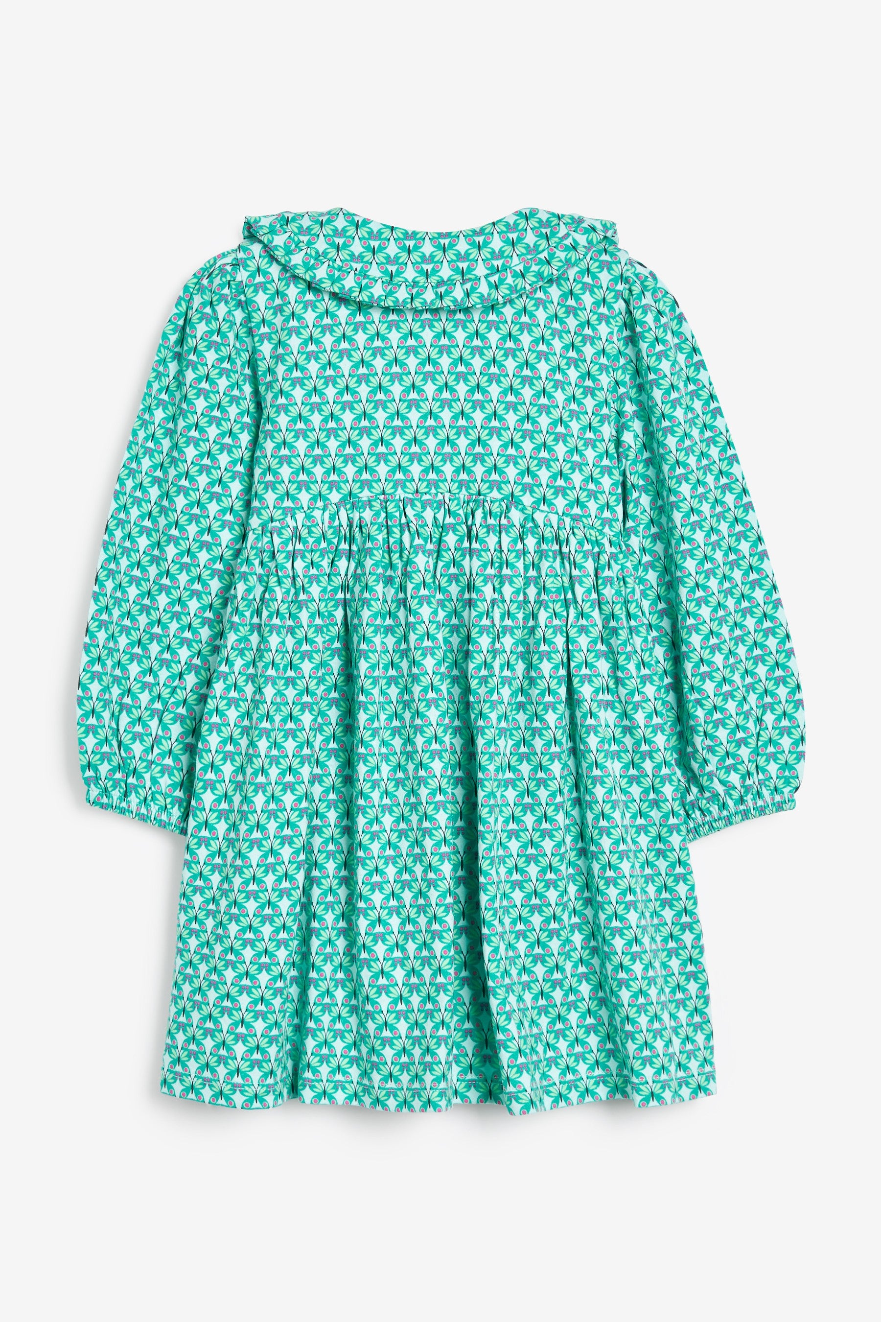 Green Geo Butterfly Long Sleeve Jersey Tea Dress (3mths-7yrs)