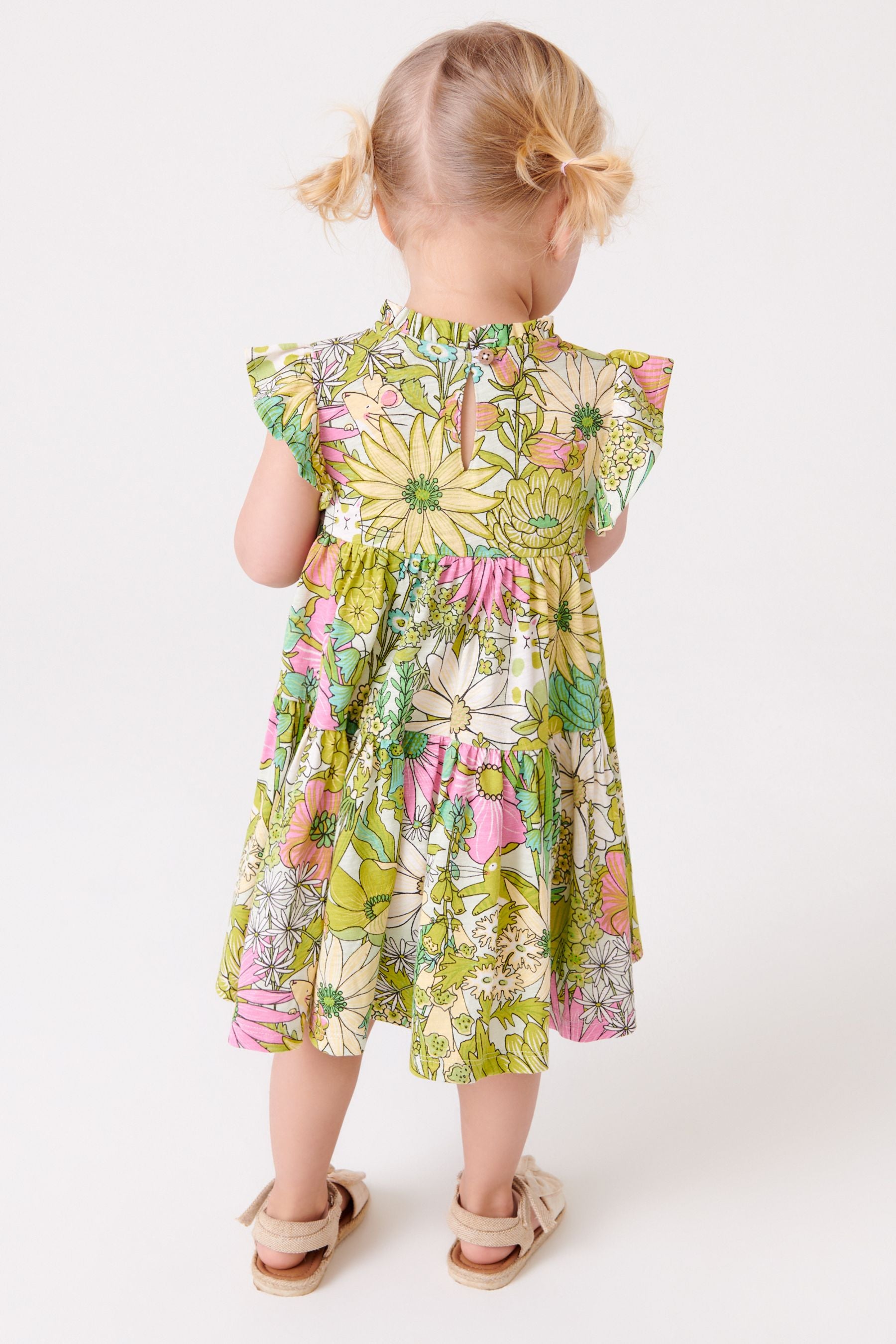 Green/Pink Floral Tiered Frill Dress (3mths-7yrs)