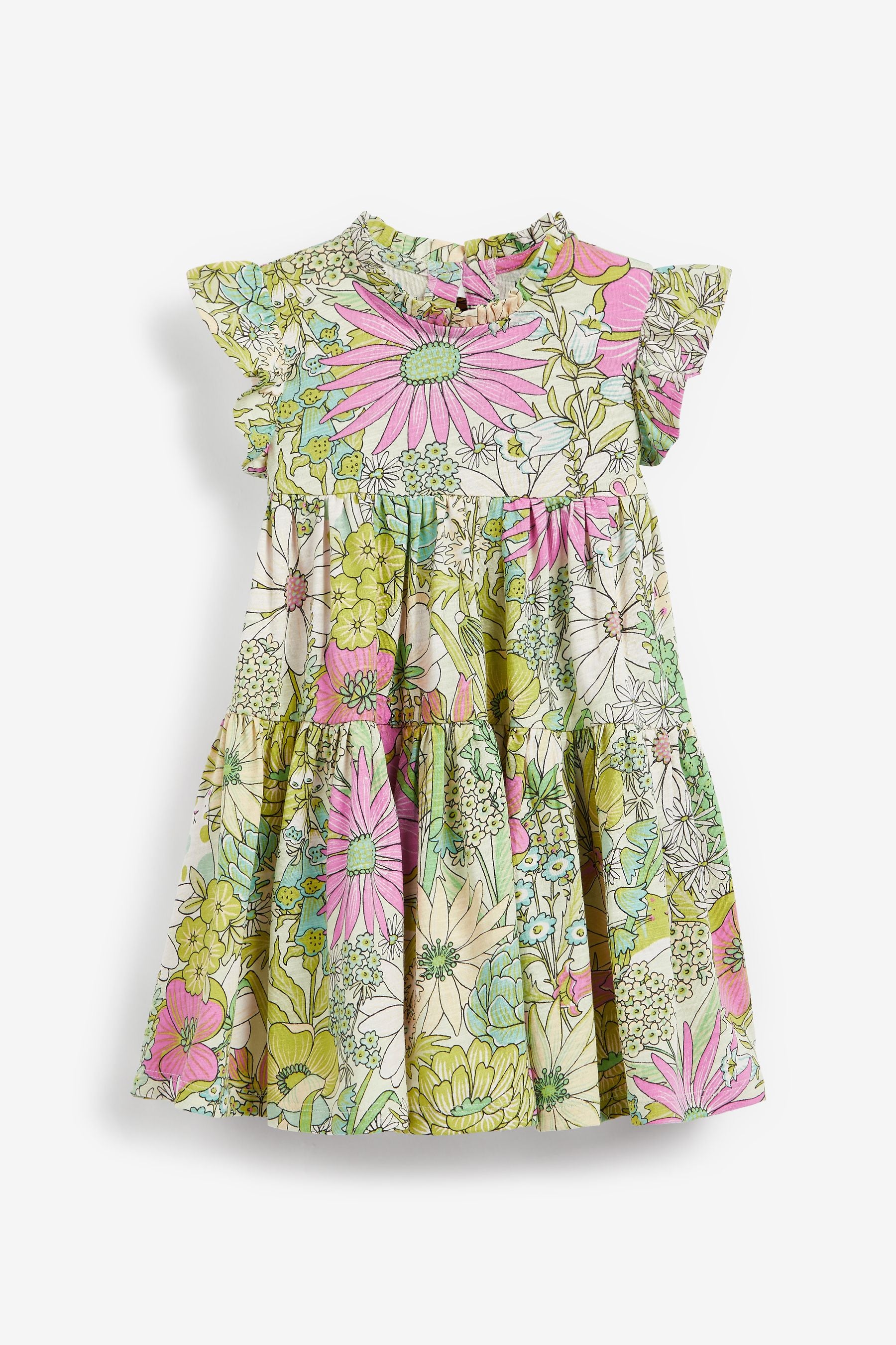 Green/Pink Floral Tiered Frill Dress (3mths-7yrs)