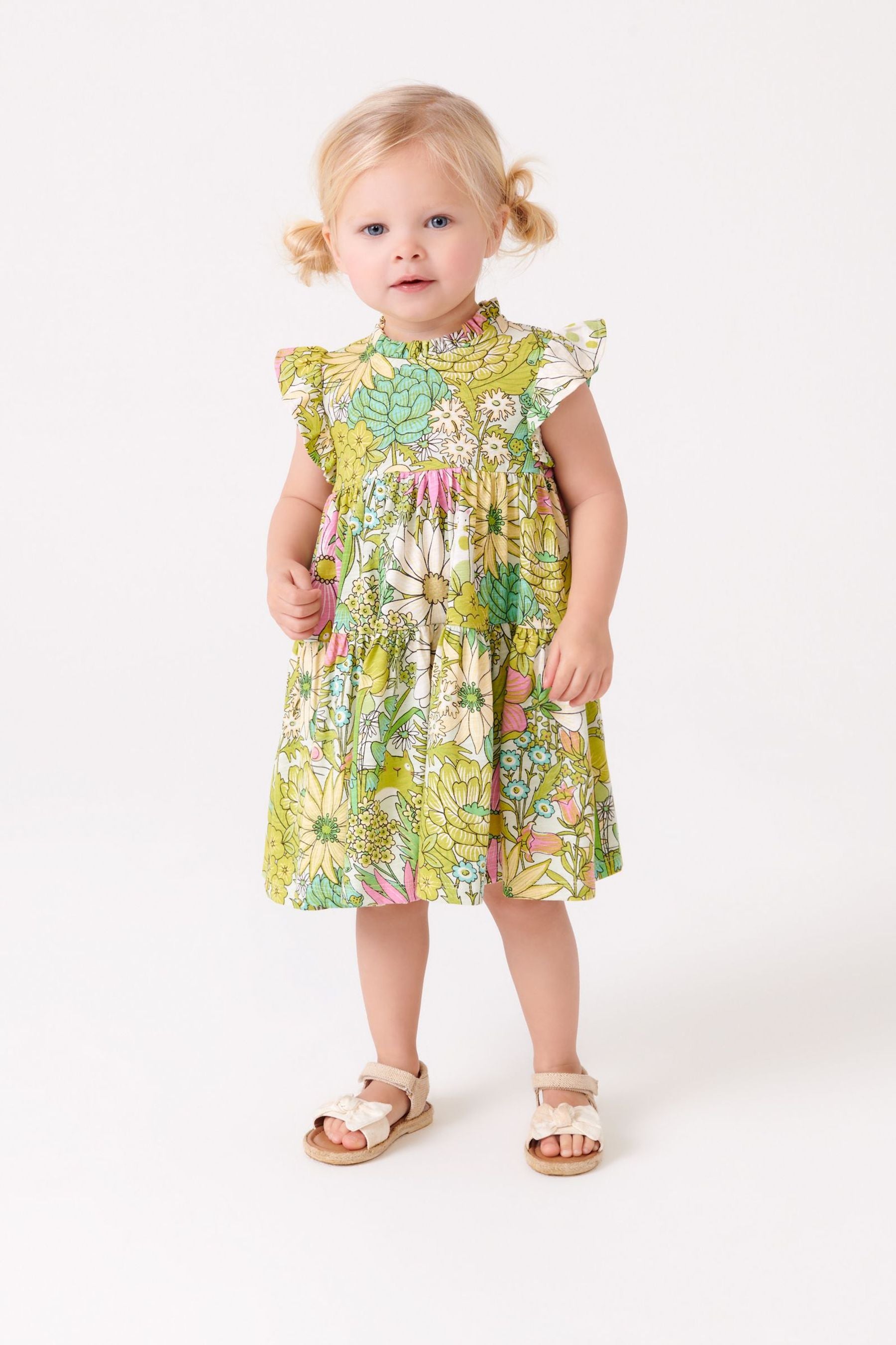 Green/Pink Floral Tiered Frill Dress (3mths-7yrs)