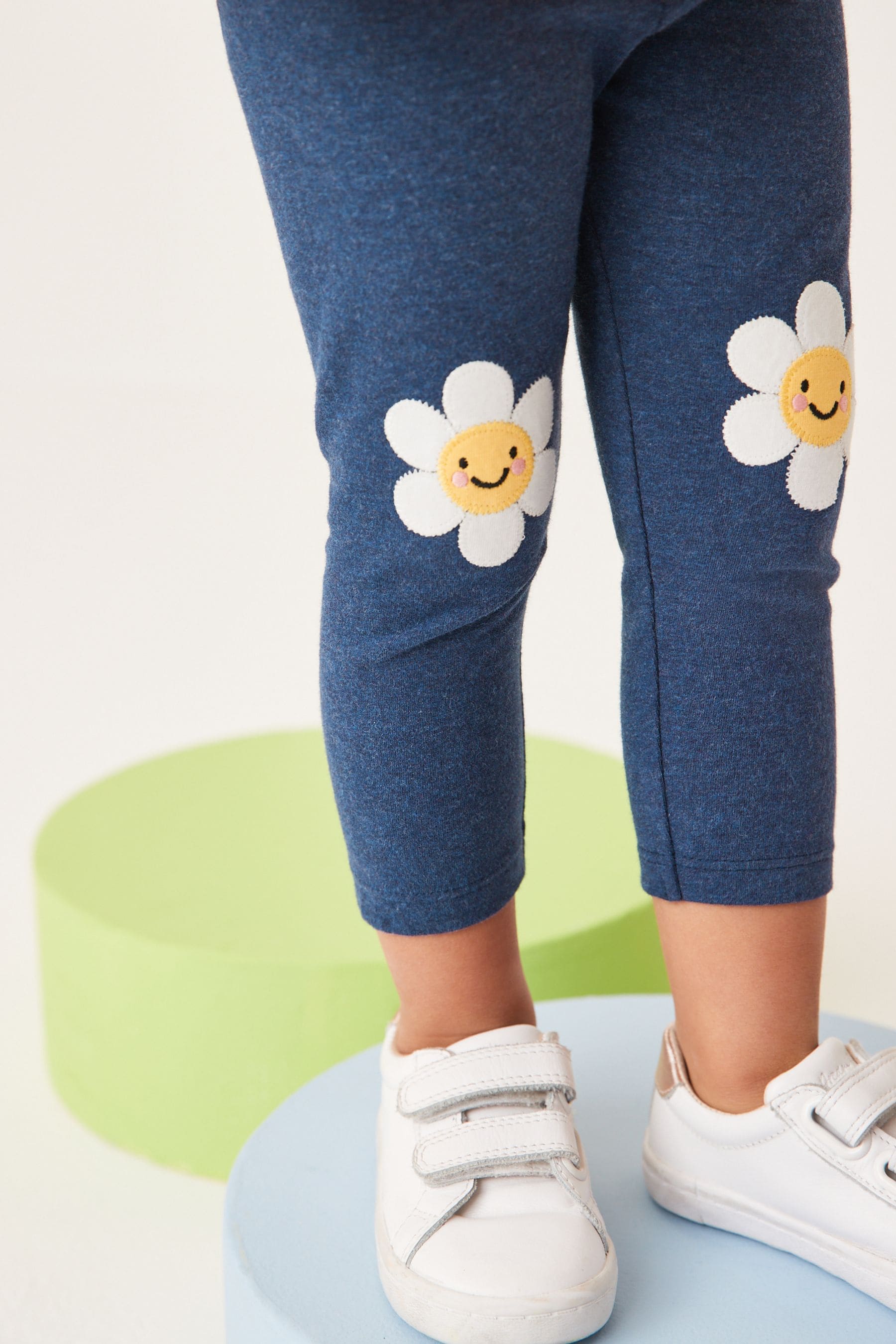 Denim Dark Blue Daisy Embroidered Leggings (3mths-7yrs)