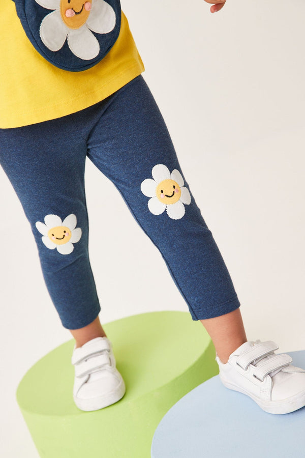 Denim Dark Blue Daisy Embroidered Leggings (3mths-7yrs)