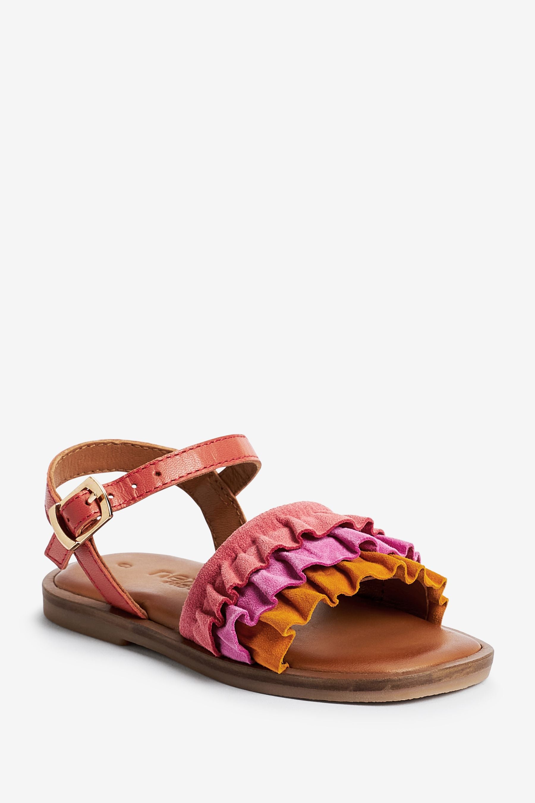 Pink Leather Ruffle Sandals