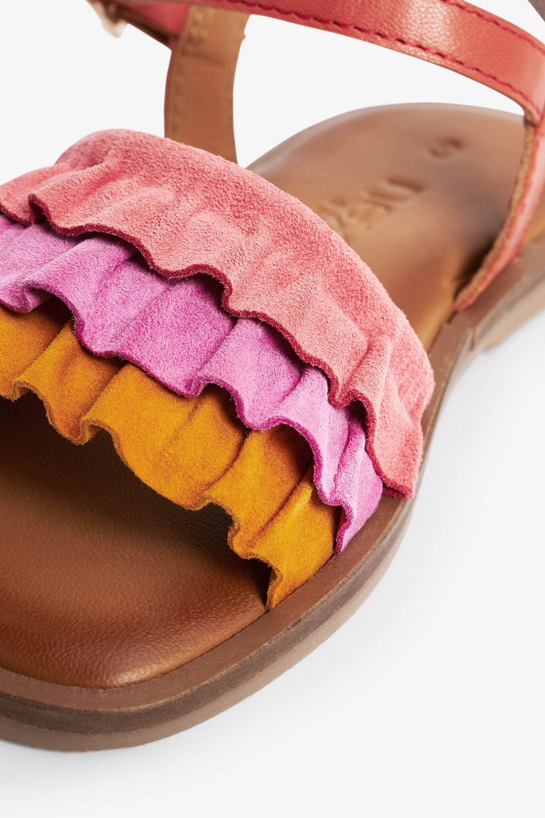 Pink Leather Ruffle Sandals