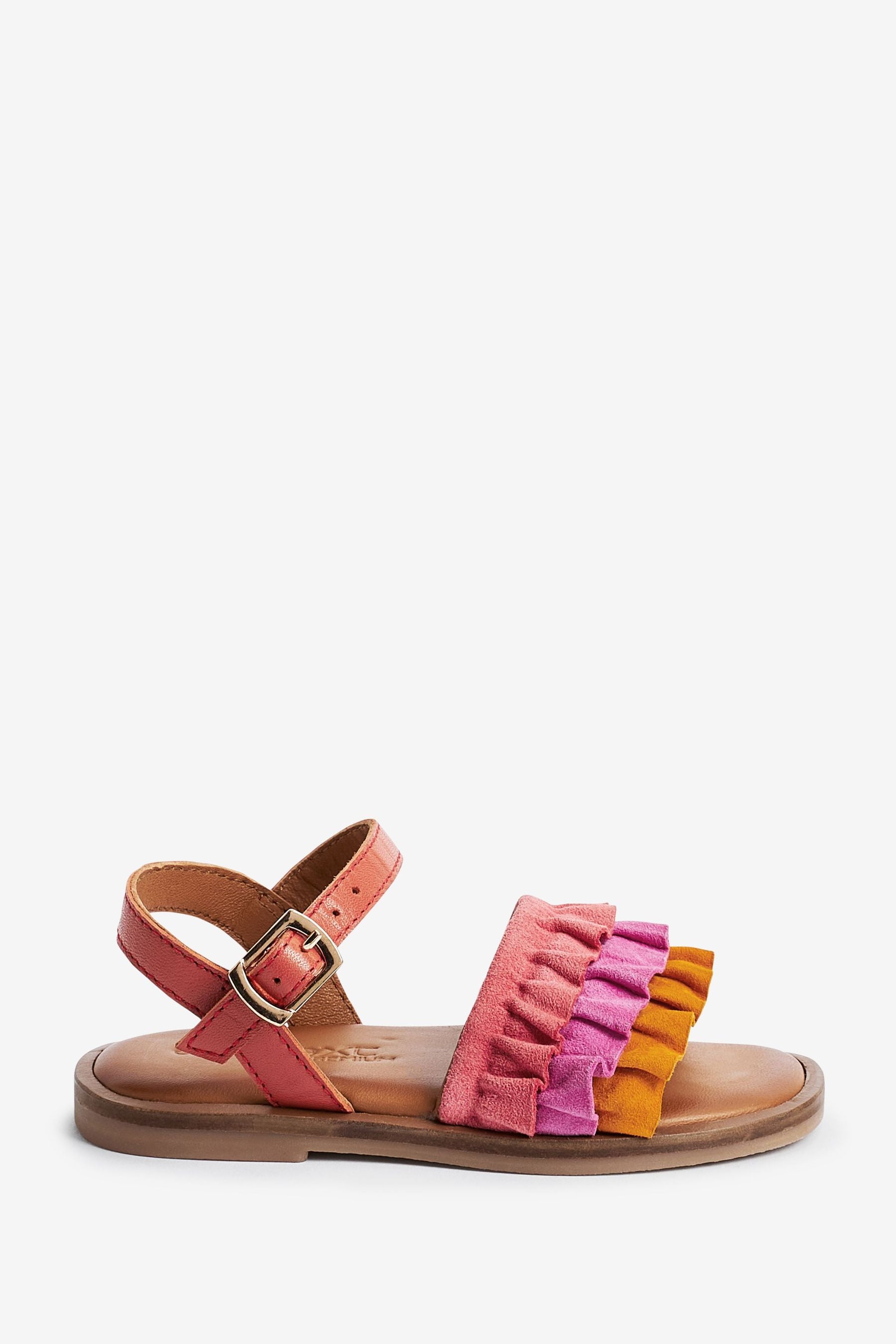 Pink Leather Ruffle Sandals