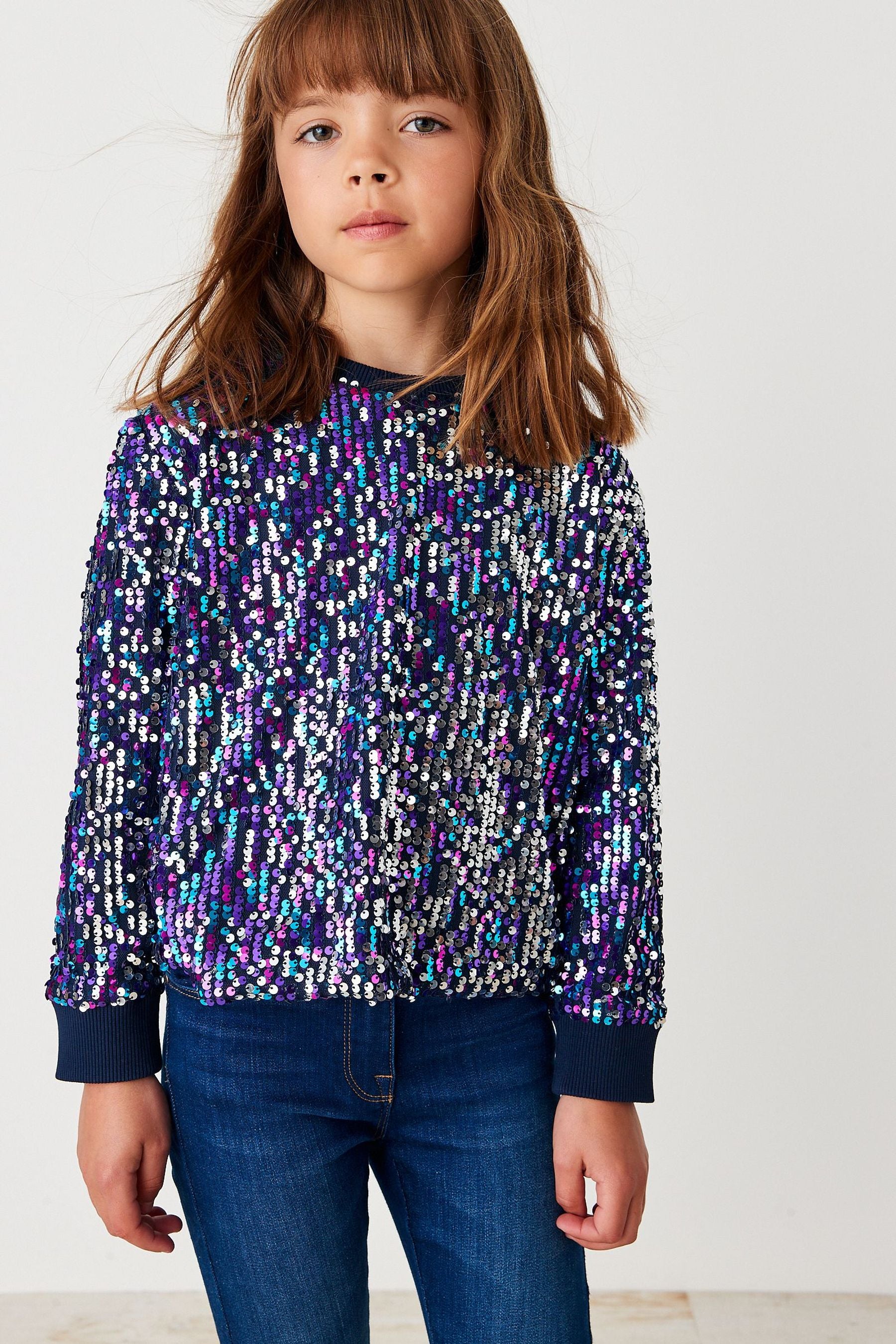 Blue/Purple/Silver Sequin Crew Sweatshirt (3-16yrs)