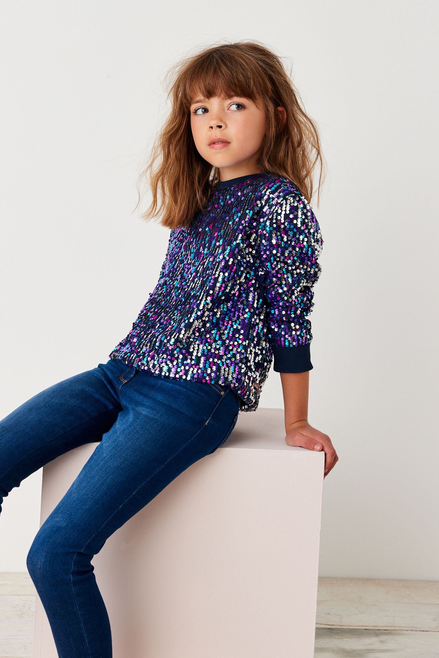 Blue/Purple/Silver Sequin Crew Sweatshirt (3-16yrs)