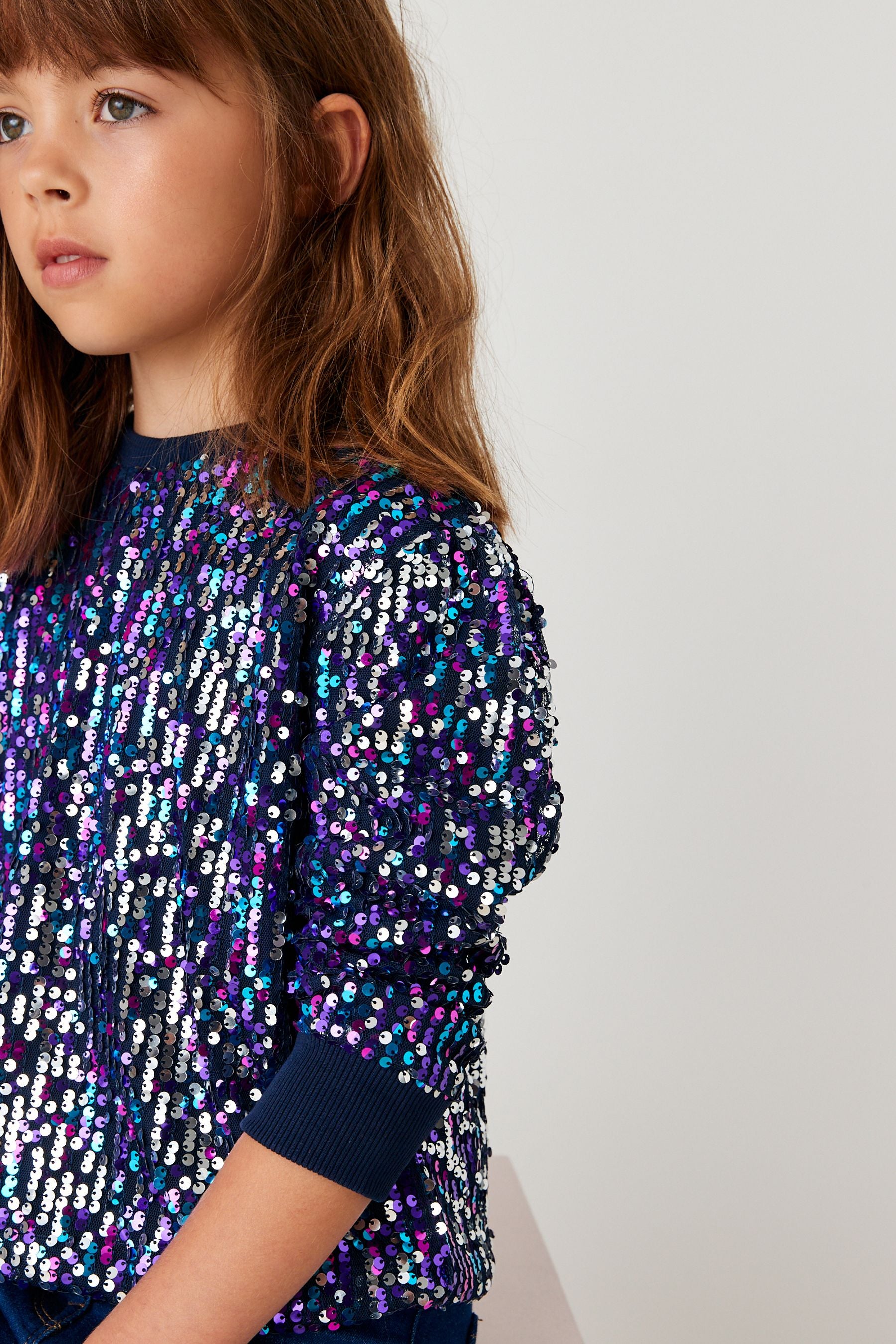 Blue/Purple/Silver Sequin Crew Sweatshirt (3-16yrs)