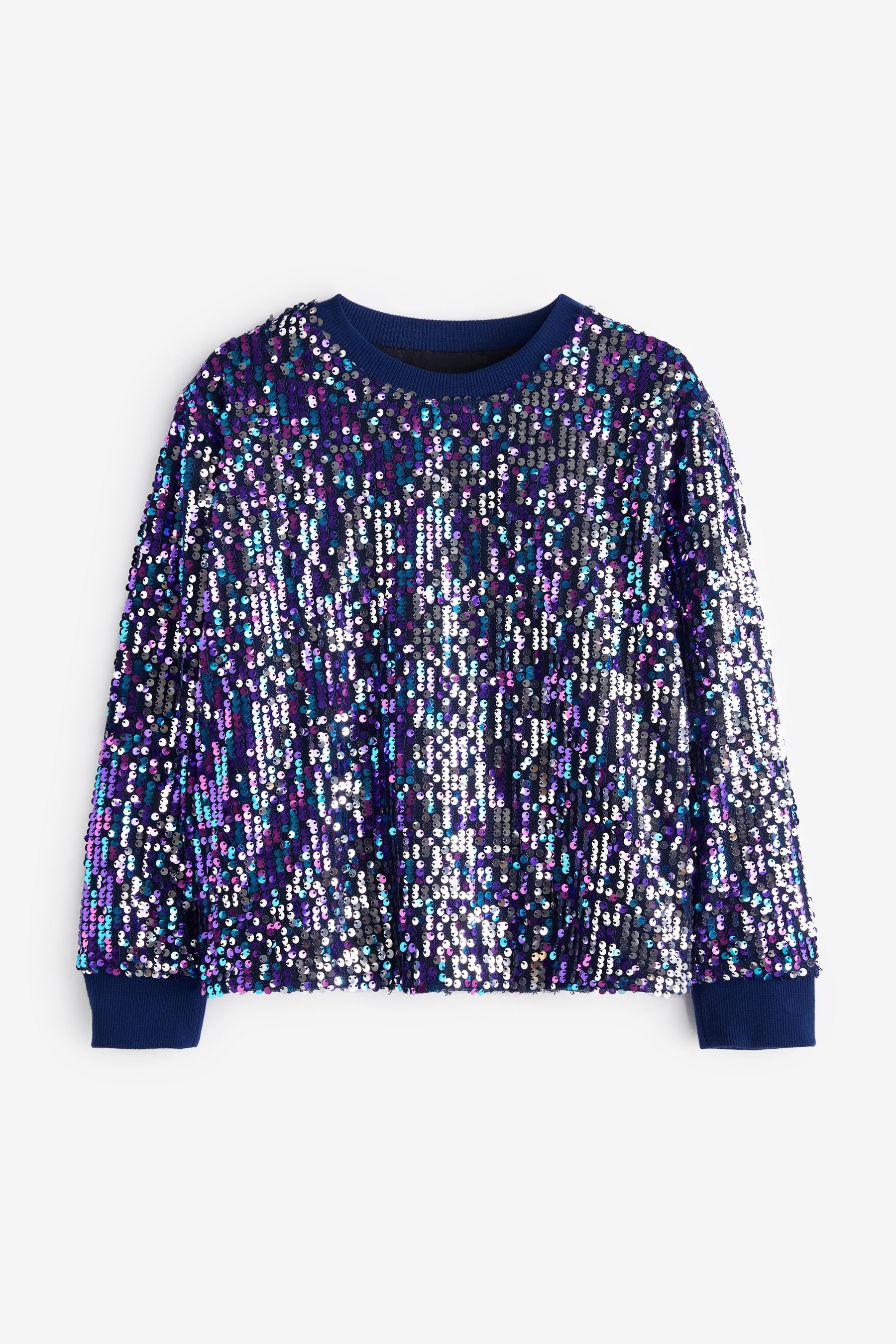 Blue/Purple/Silver Sequin Crew Sweatshirt (3-16yrs)