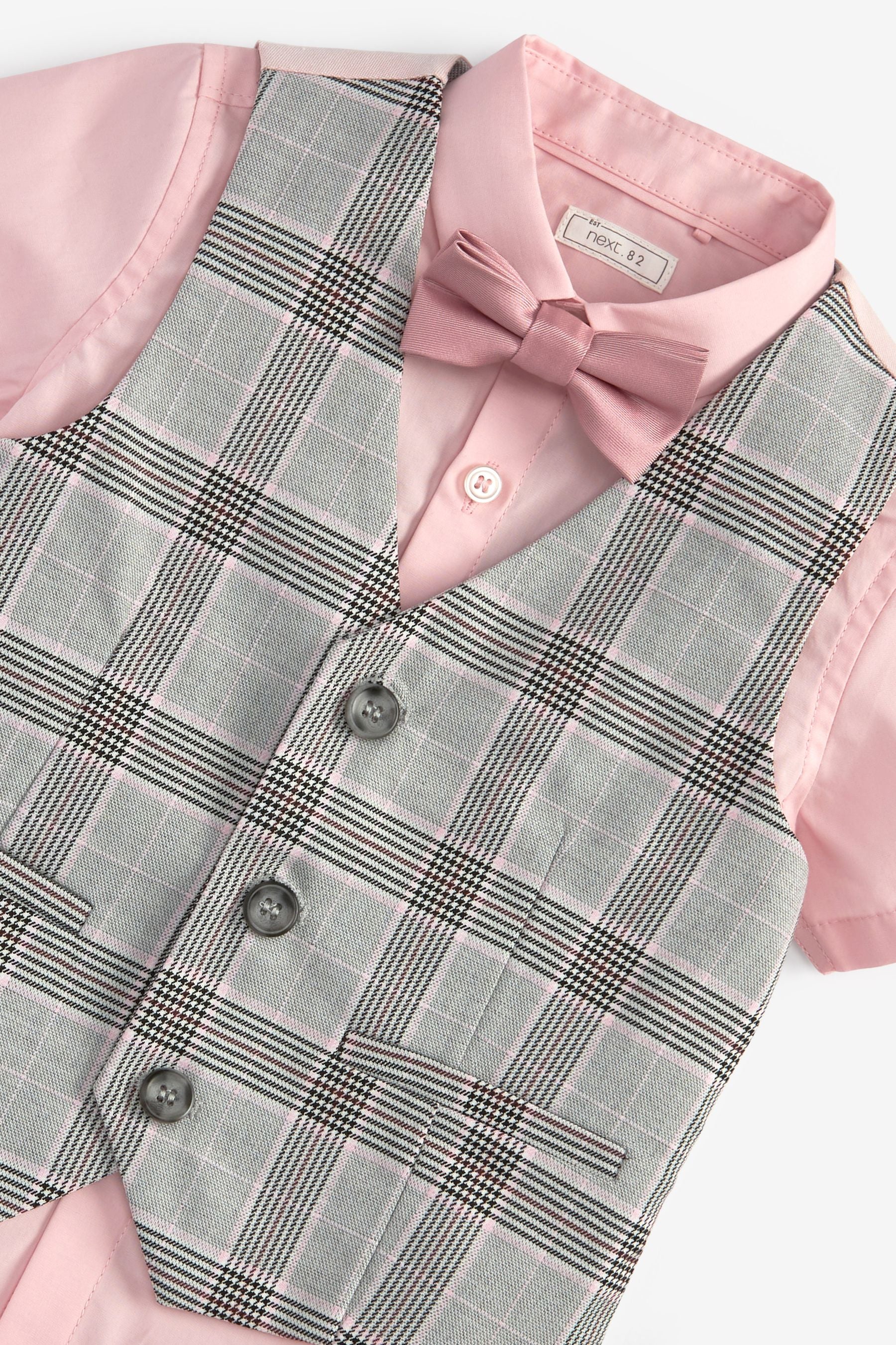 Grey  Waistcoat & Shirt Set Check With Pink Shirt (3mths-9yrs)