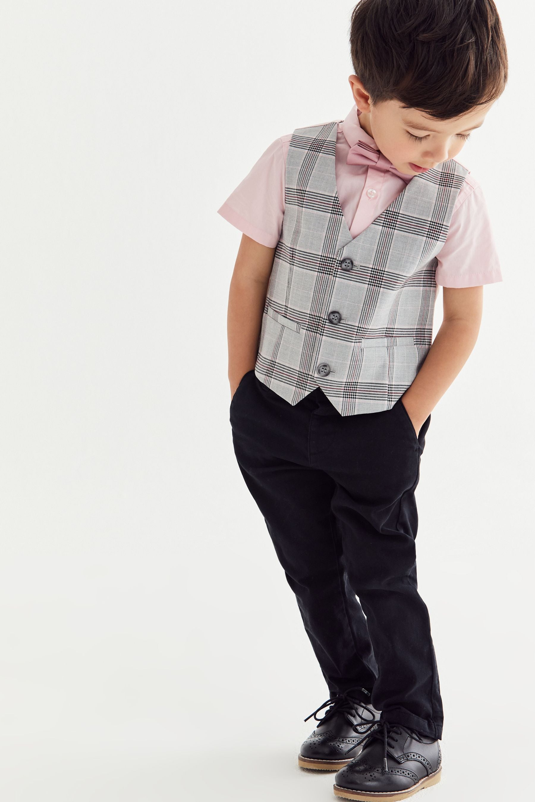 Grey  Waistcoat & Shirt Set Check With Pink Shirt (3mths-9yrs)