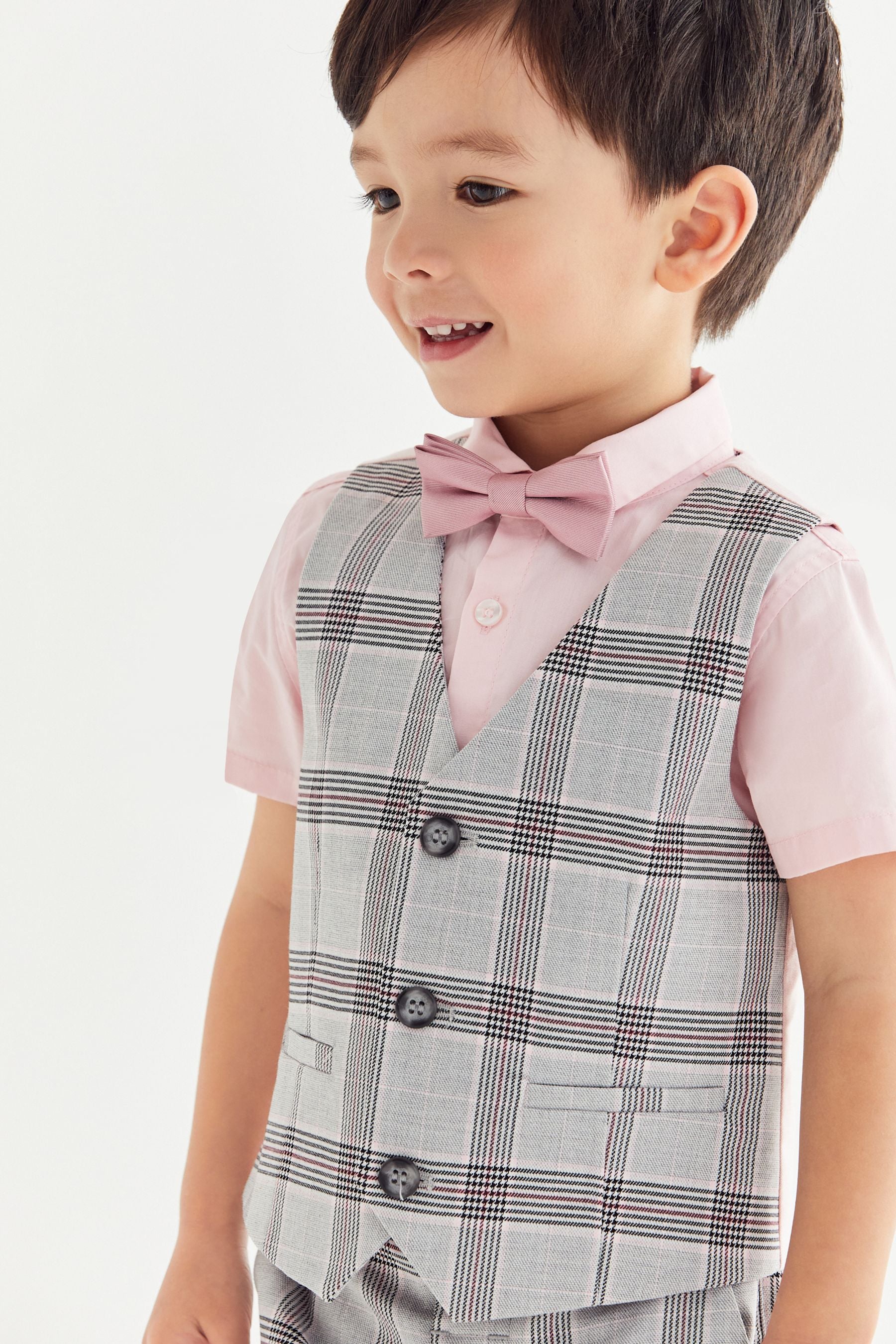 Grey  Waistcoat & Shirt Set Check With Pink Shirt (3mths-9yrs)