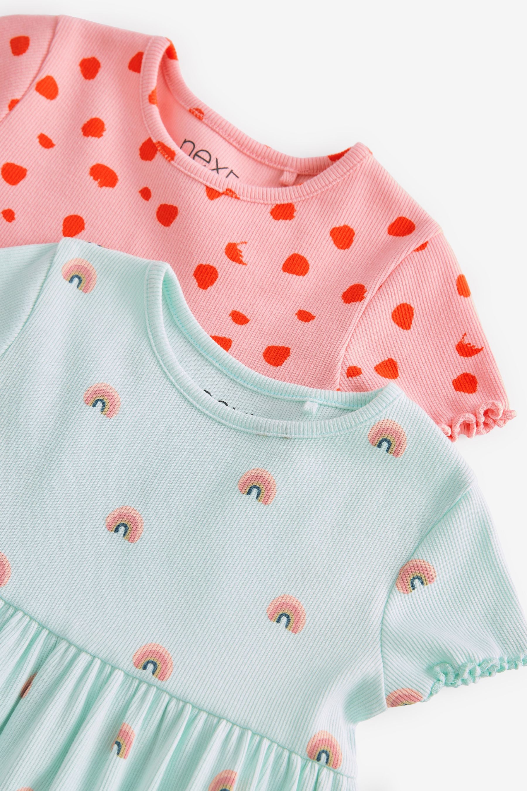 Pink Turquoise 2 Pack Rib Jersey Dresses (3mths-7yrs)