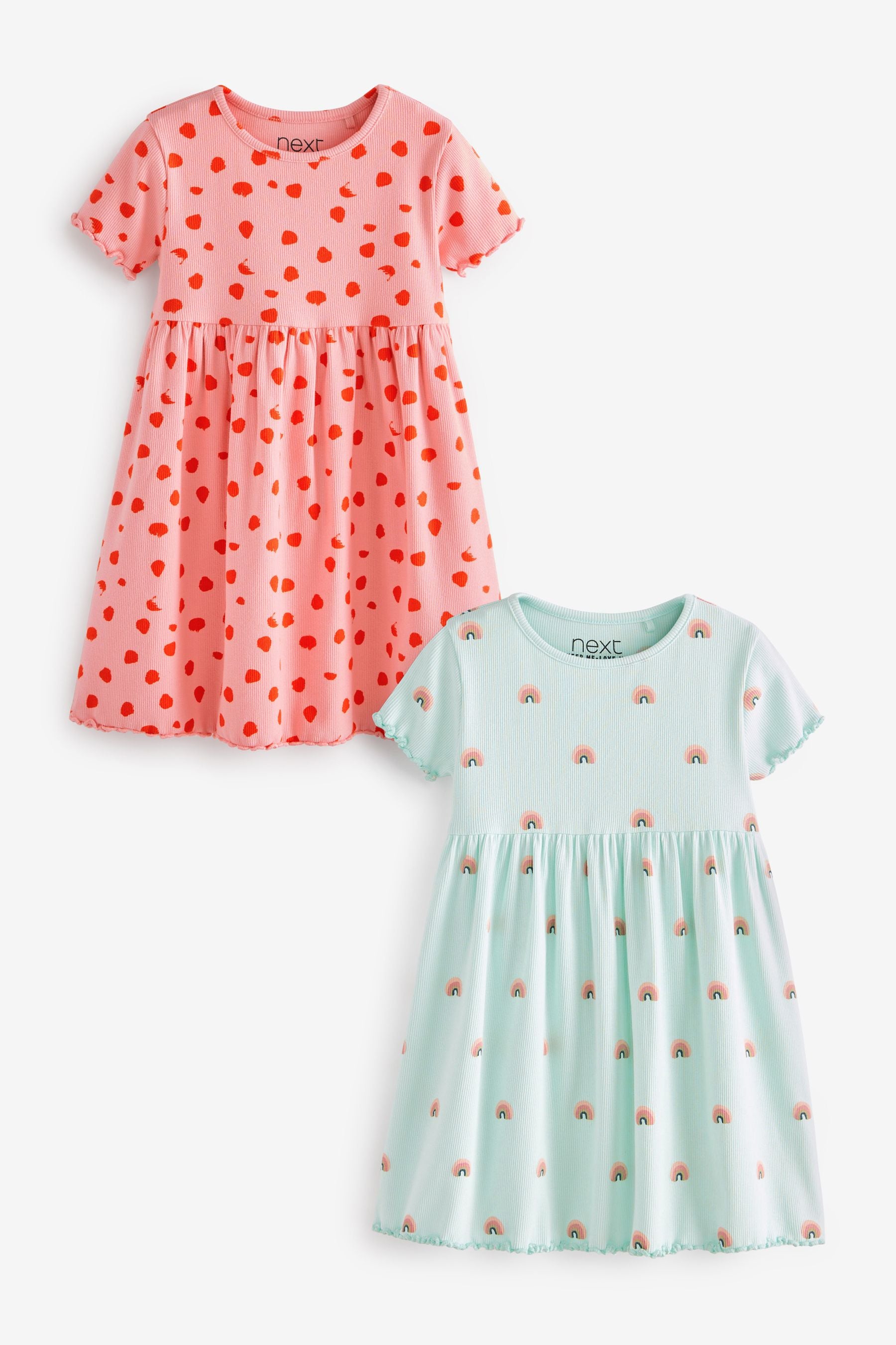 Pink Turquoise 2 Pack Rib Jersey Dresses (3mths-7yrs)