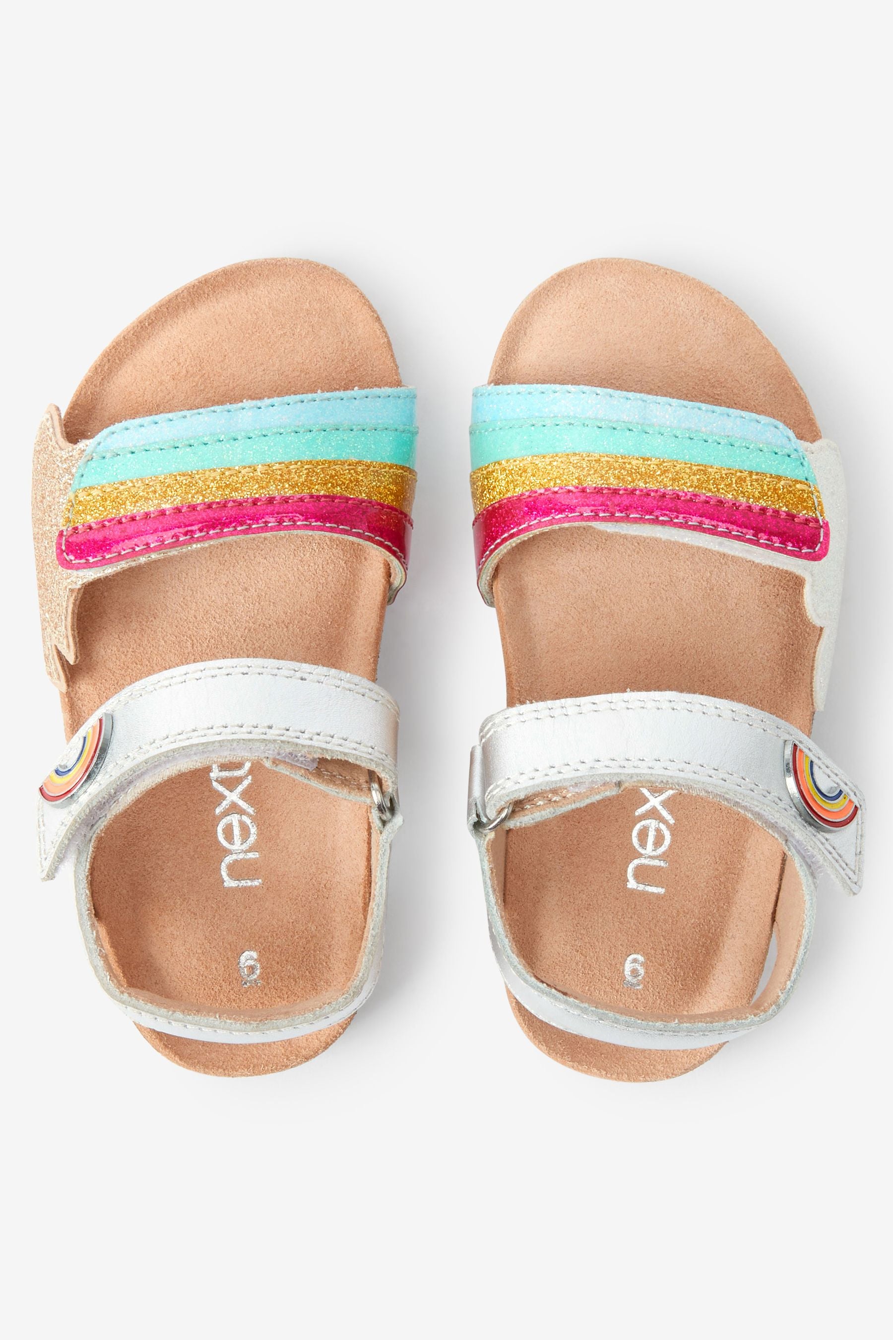 Silver Rainbow Leather Adjustable Strap Corkbed Sandals