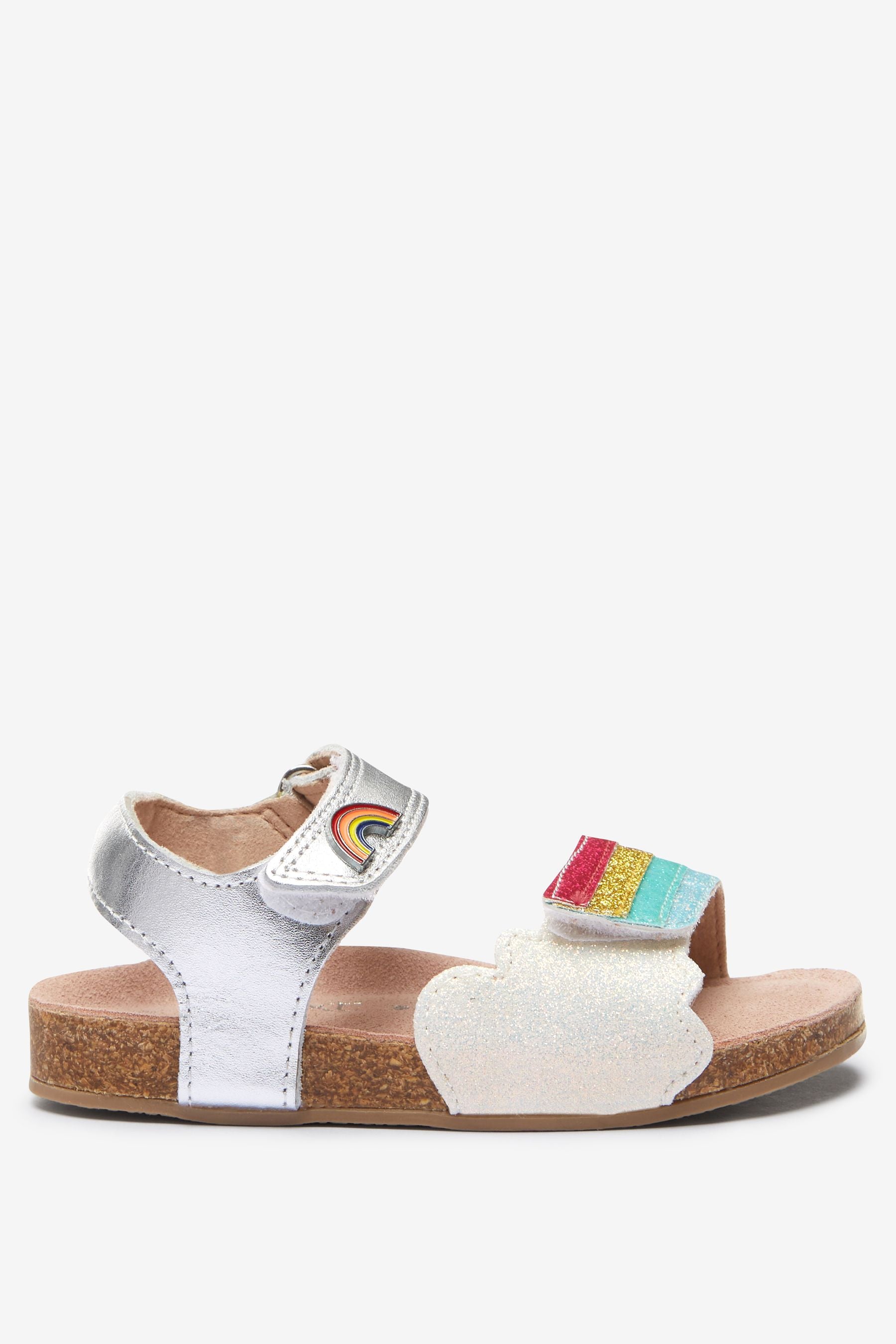 Silver Rainbow Leather Adjustable Strap Corkbed Sandals