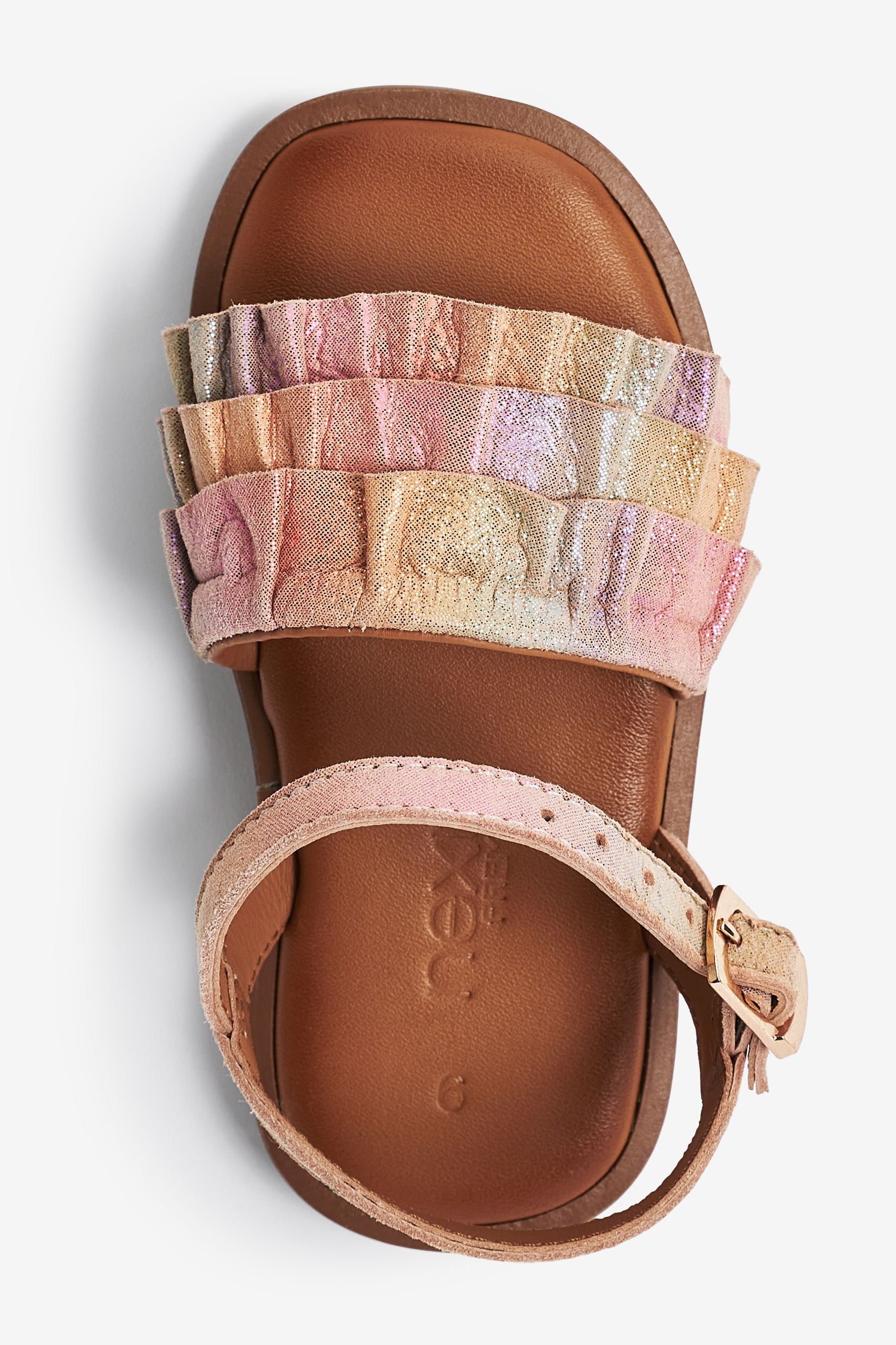 Pink Rainbow Leather Ruffle Sandals