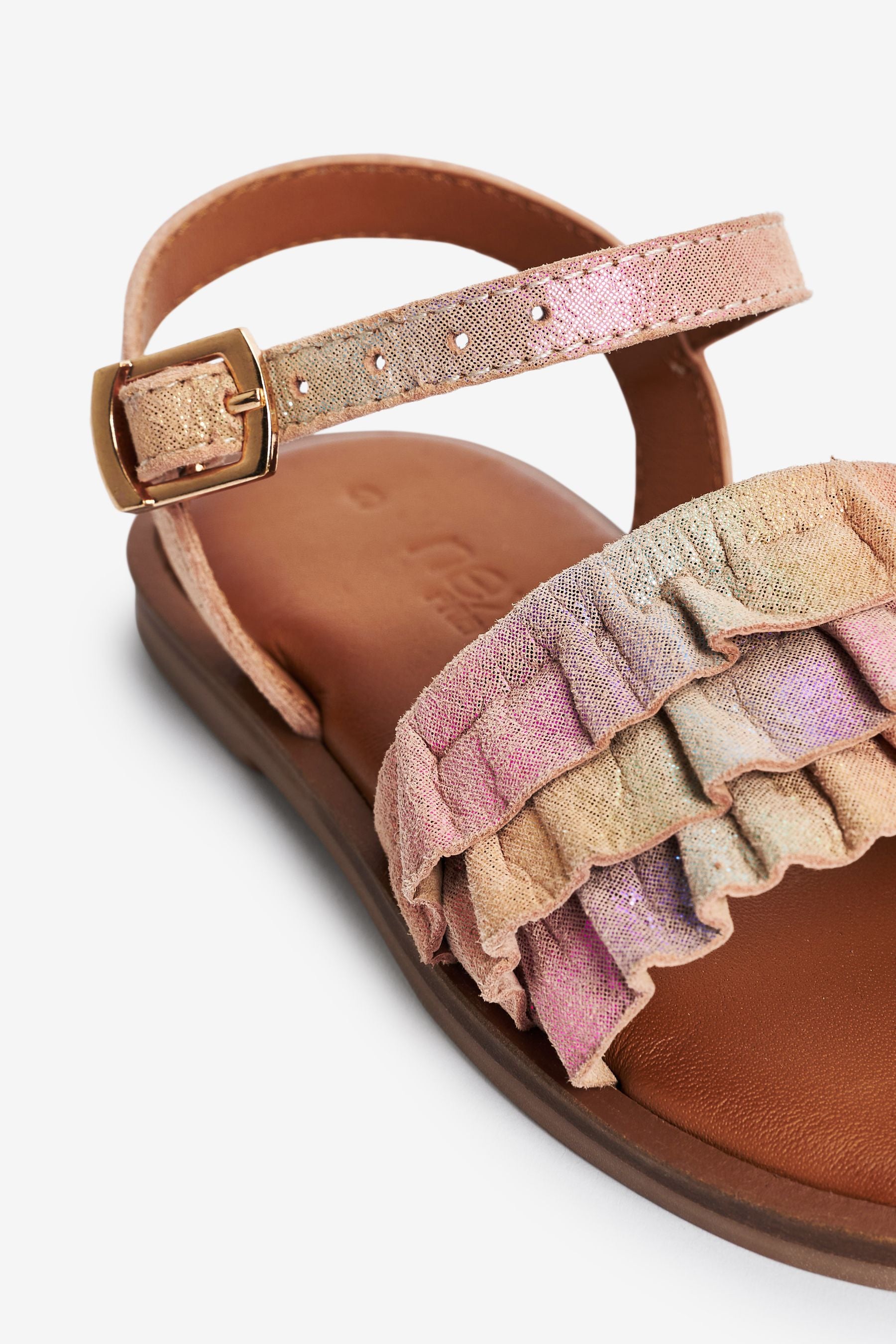 Pink Rainbow Leather Ruffle Sandals