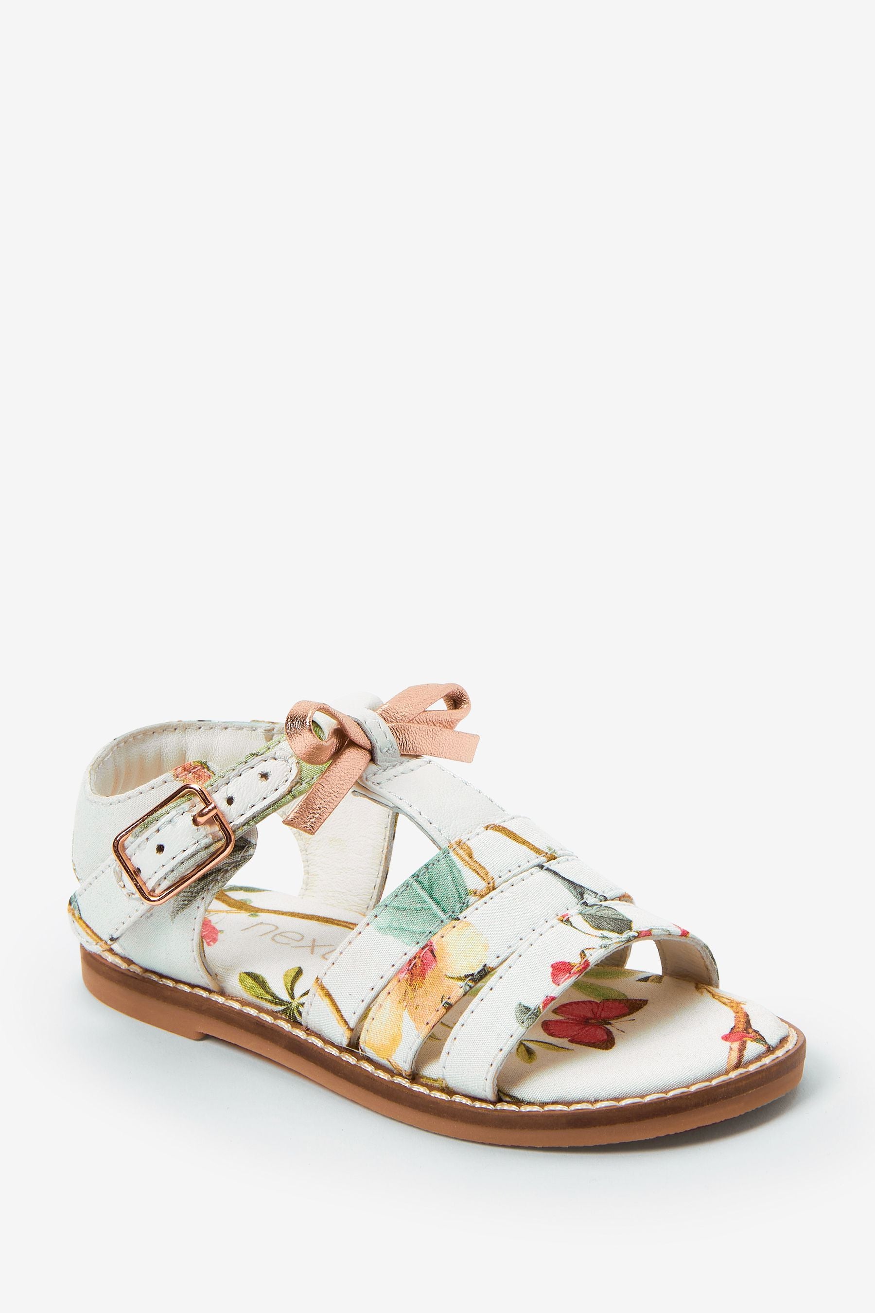 White Floral T-Bar Sandals