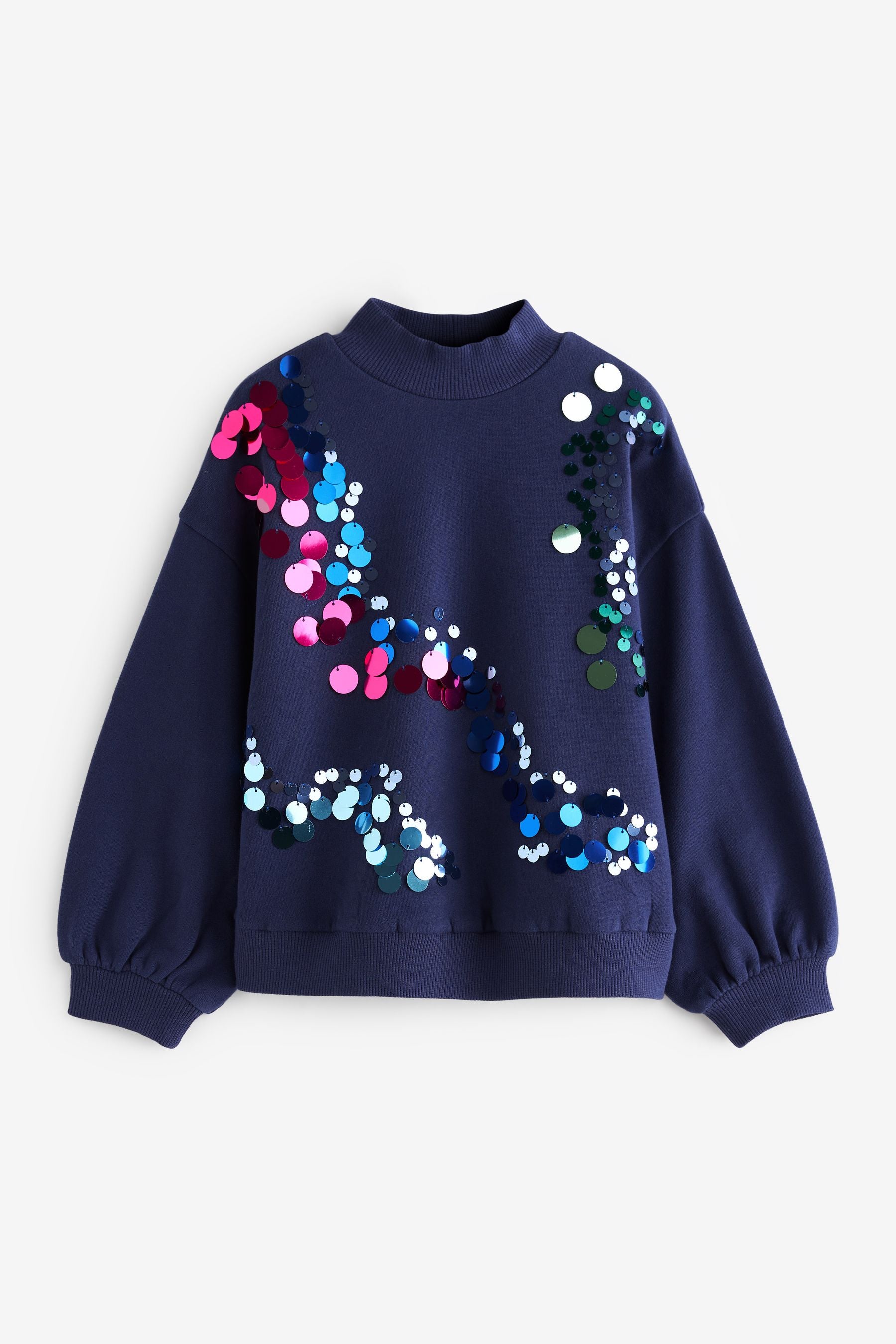 Navy Blue Multi Sequin Crew Sweatshirt Top (3-16yrs)