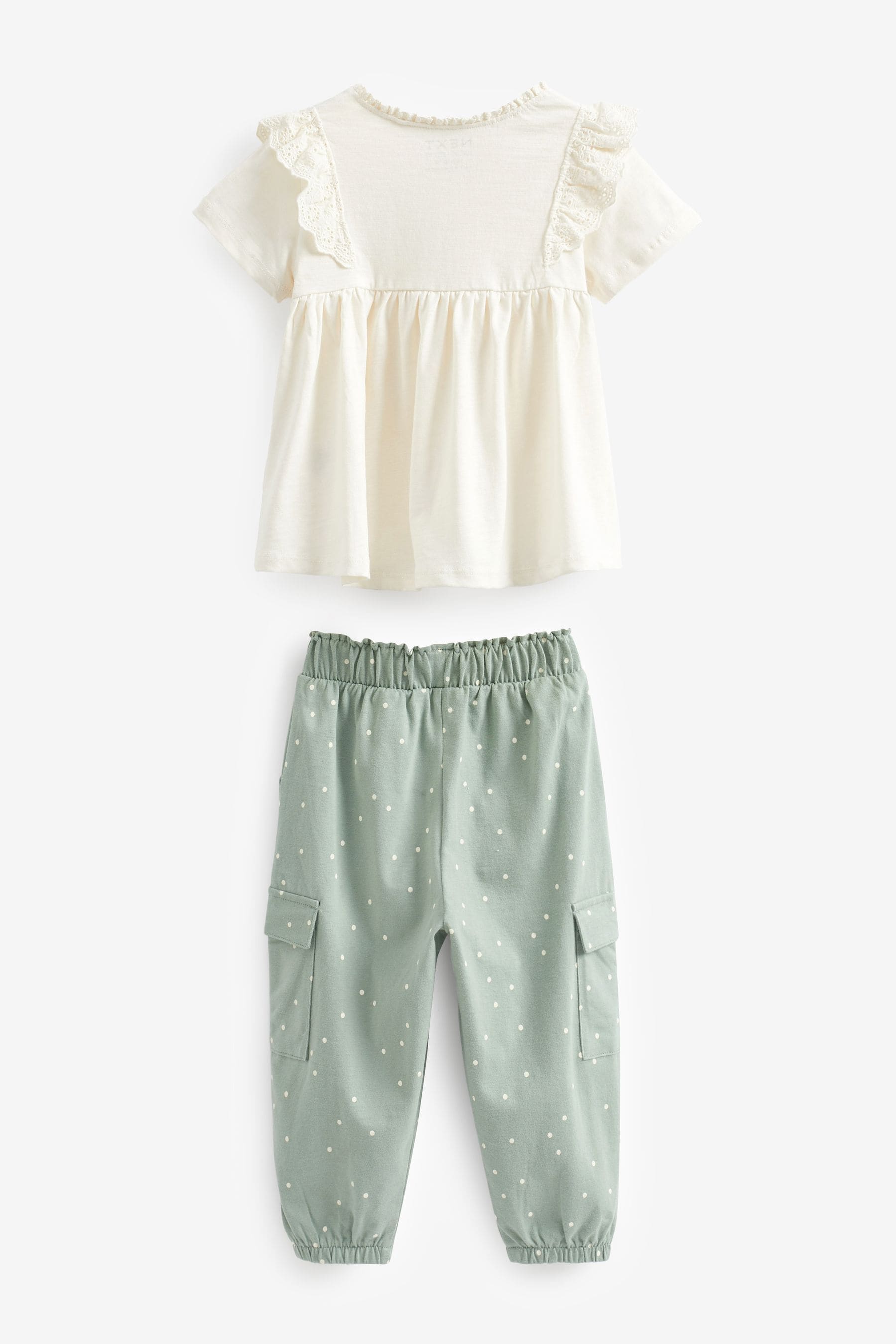 Green/White Spot 2 Piece Short Sleeve Top and Cargo Trousers Set (3mths-7yrs)