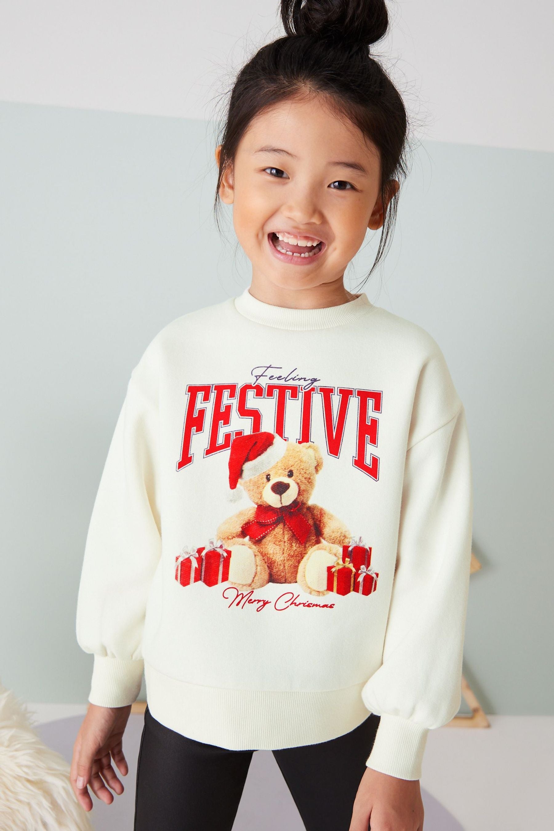 White Teddy Bear Christmas Crew Jumper (3-16yrs)