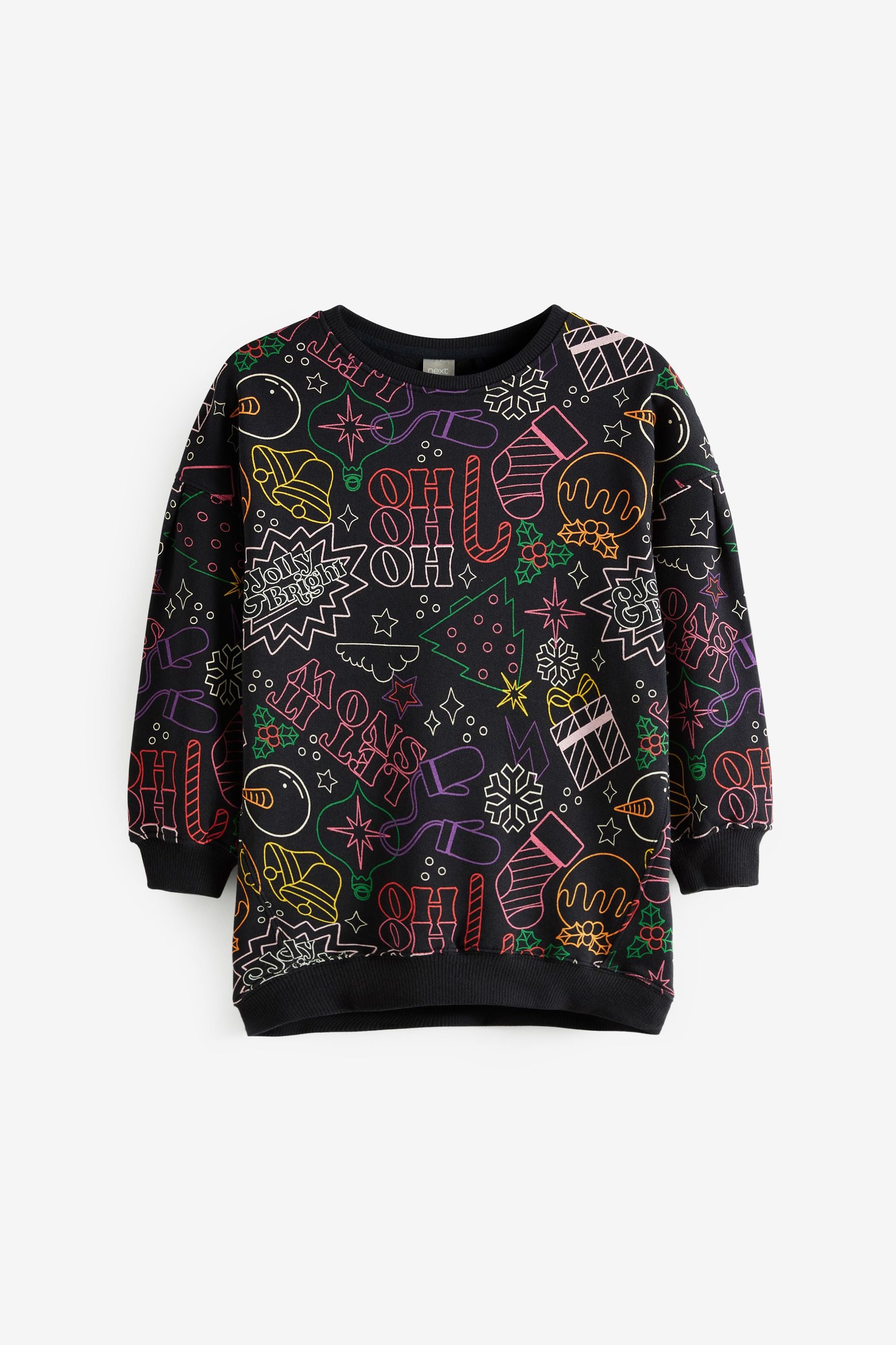 Black Jolly Print Christmas Crew Jumper (3-16yrs)