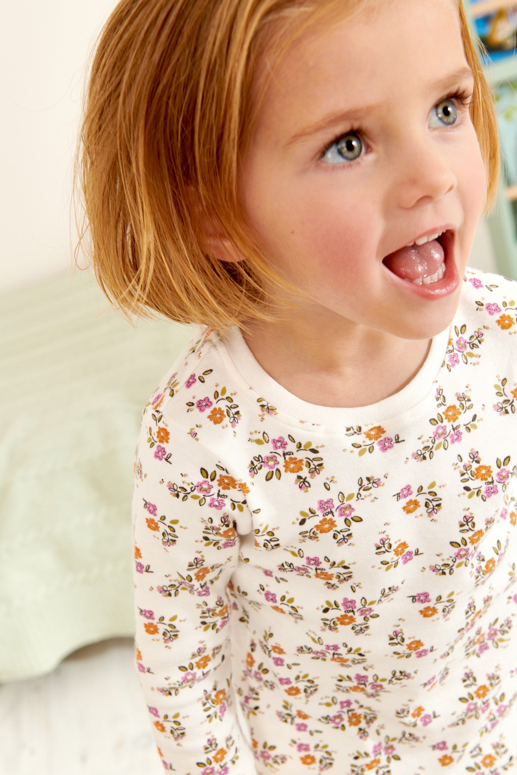 Orange/Ochre/Cream Floral 3 Pack Pyjamas (9mths-8yrs)