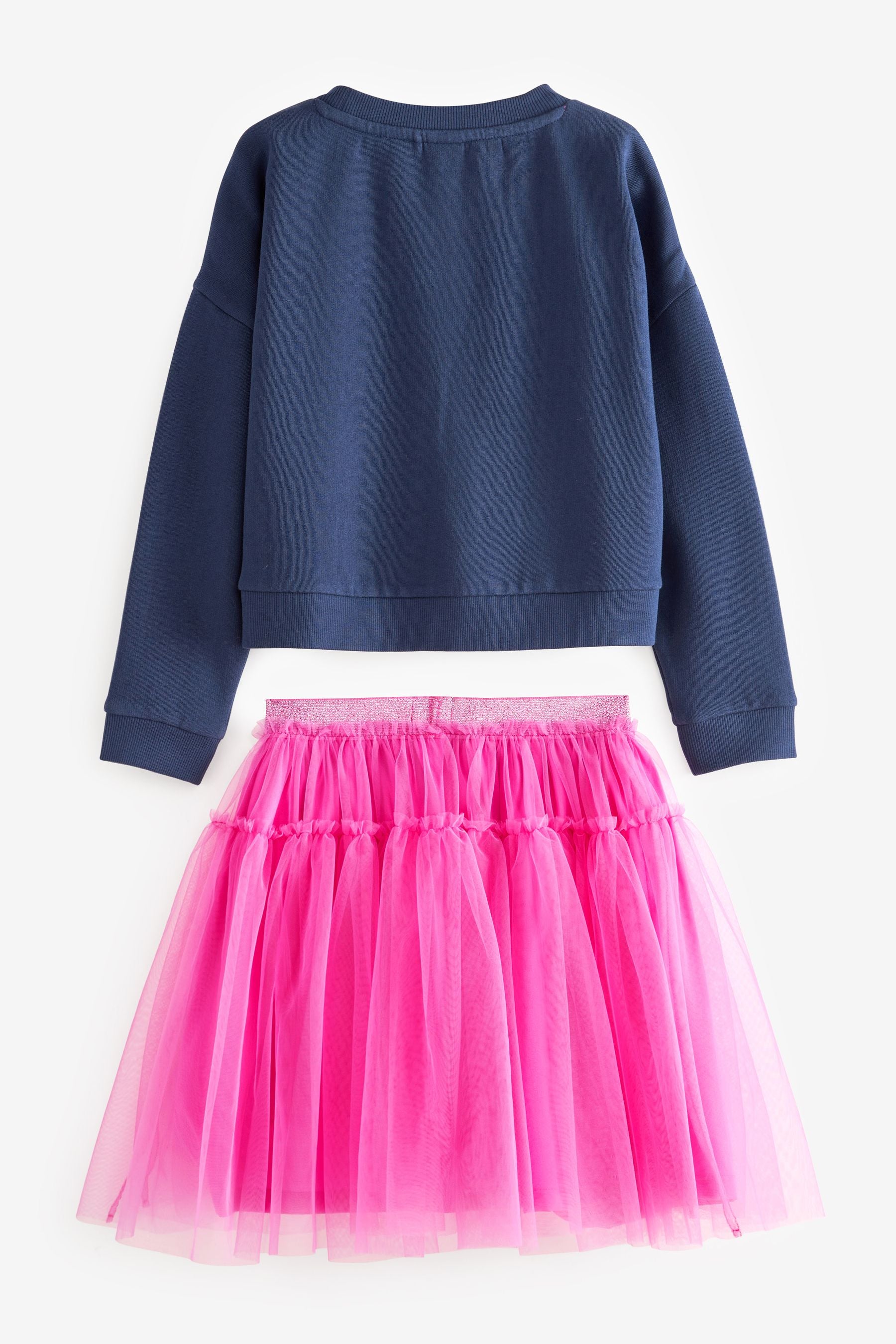 Pink Jewel Embellished Sweatshirt And Tulle Mesh Skirt Set (3-16yrs)