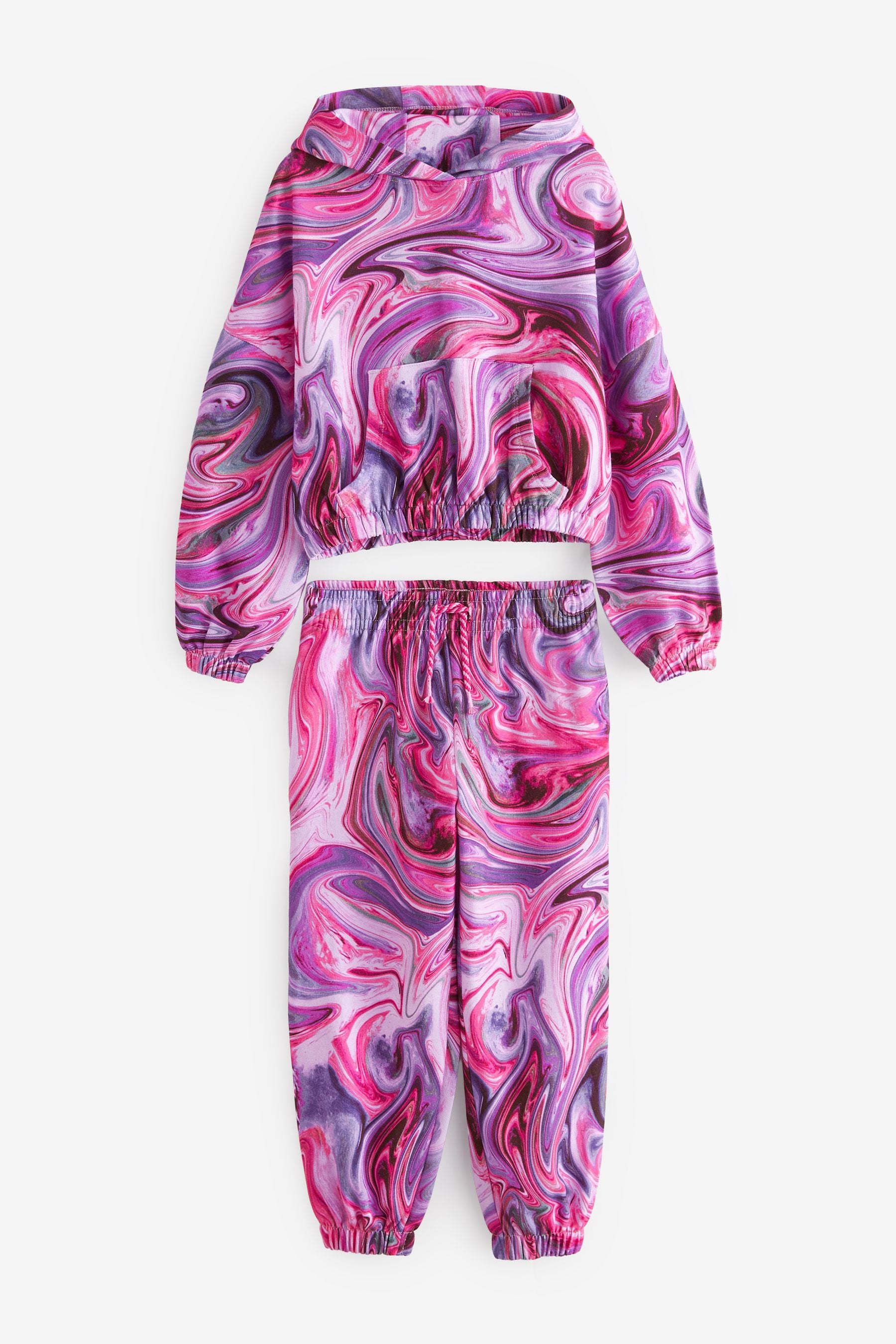 Multicolour Pink/Purple Marble Print Hoodie And Joggers Set (3-16yrs)