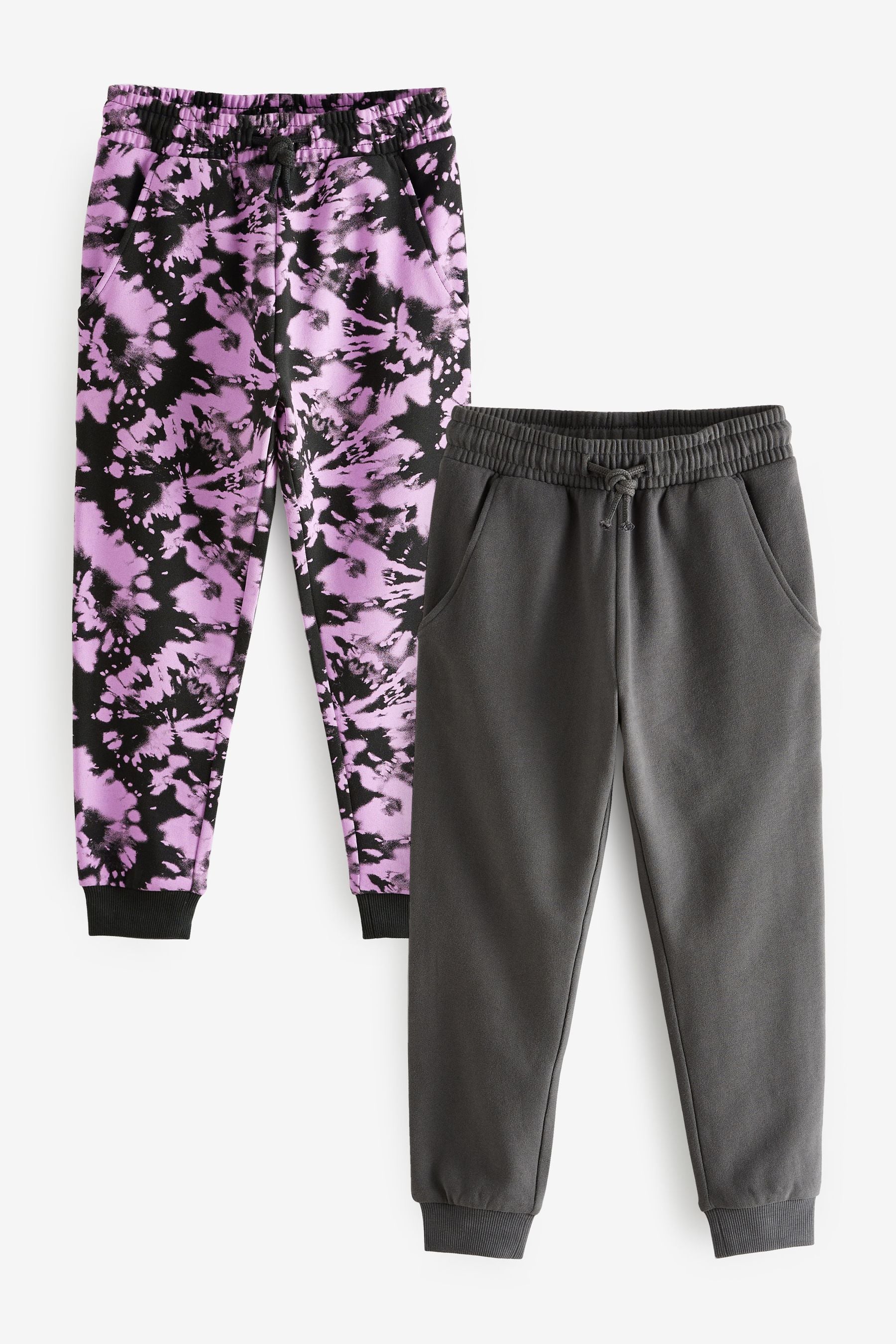 Charcoal Grey/Black Lilac Purple Pink Tie Dye 2 Pack Joggers (3-16yrs)