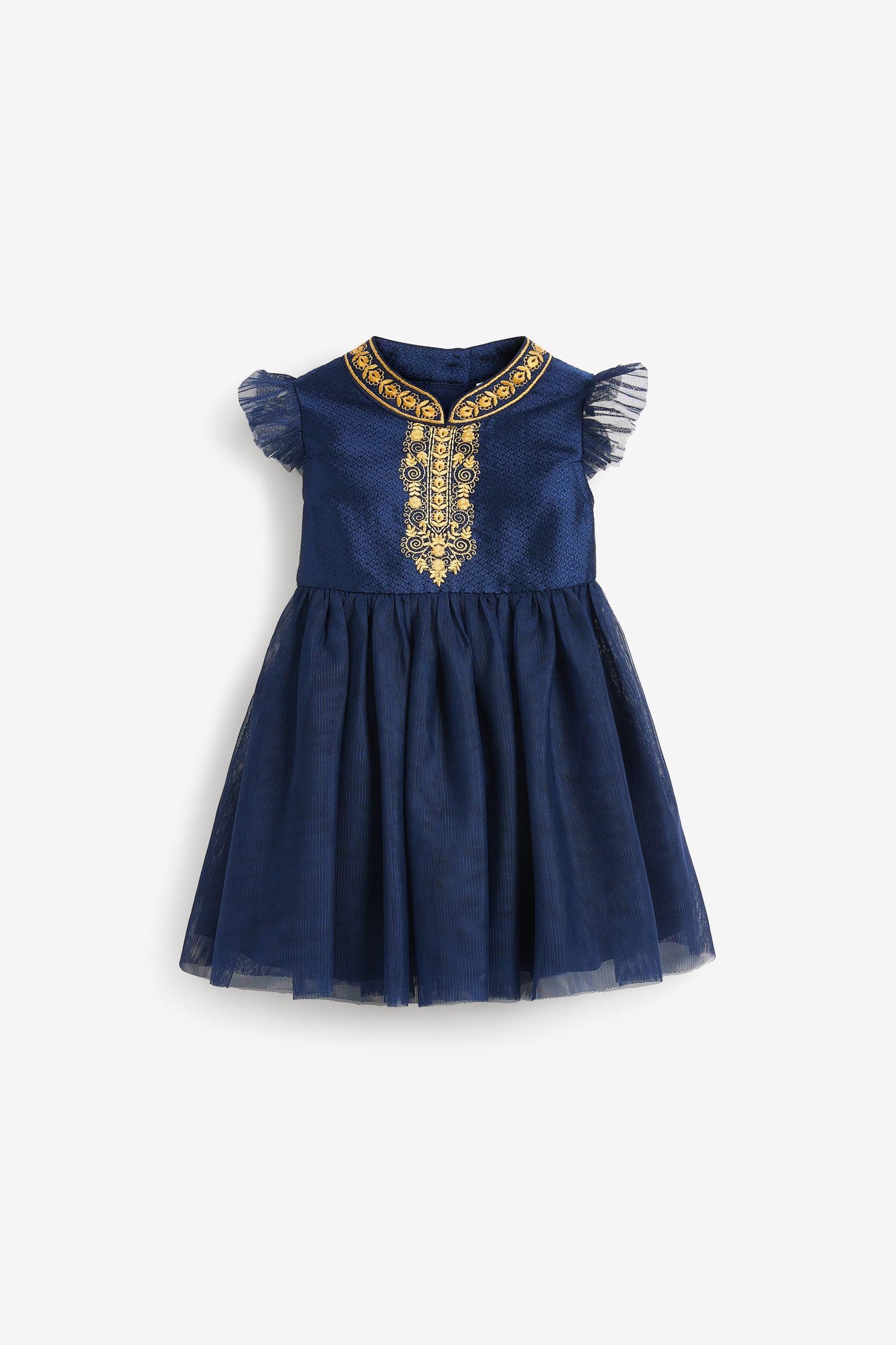 Navy Blue Baby Embroidered Occasion Dress (0mths-2yrs)