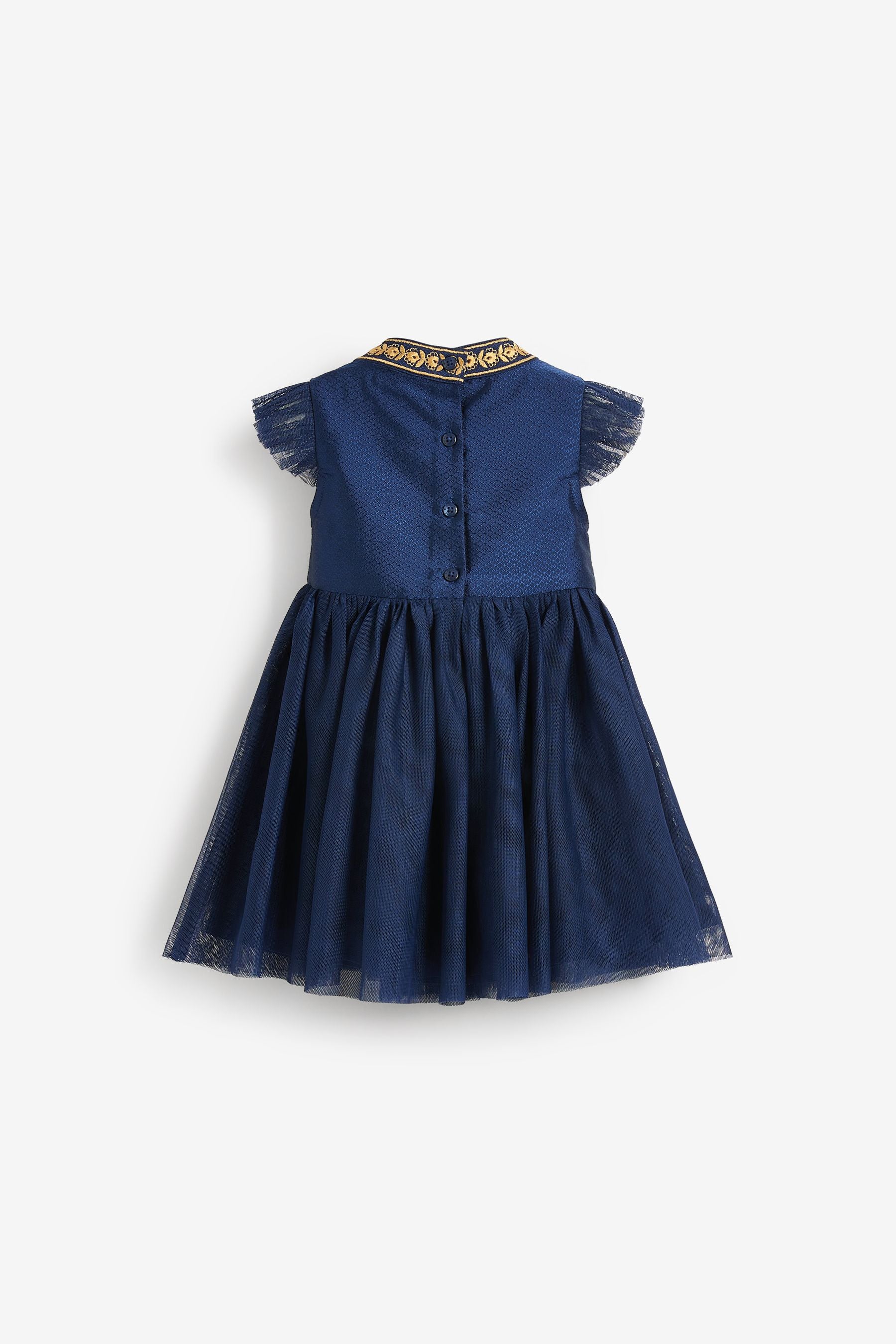 Navy Blue Baby Embroidered Occasion Dress (0mths-2yrs)