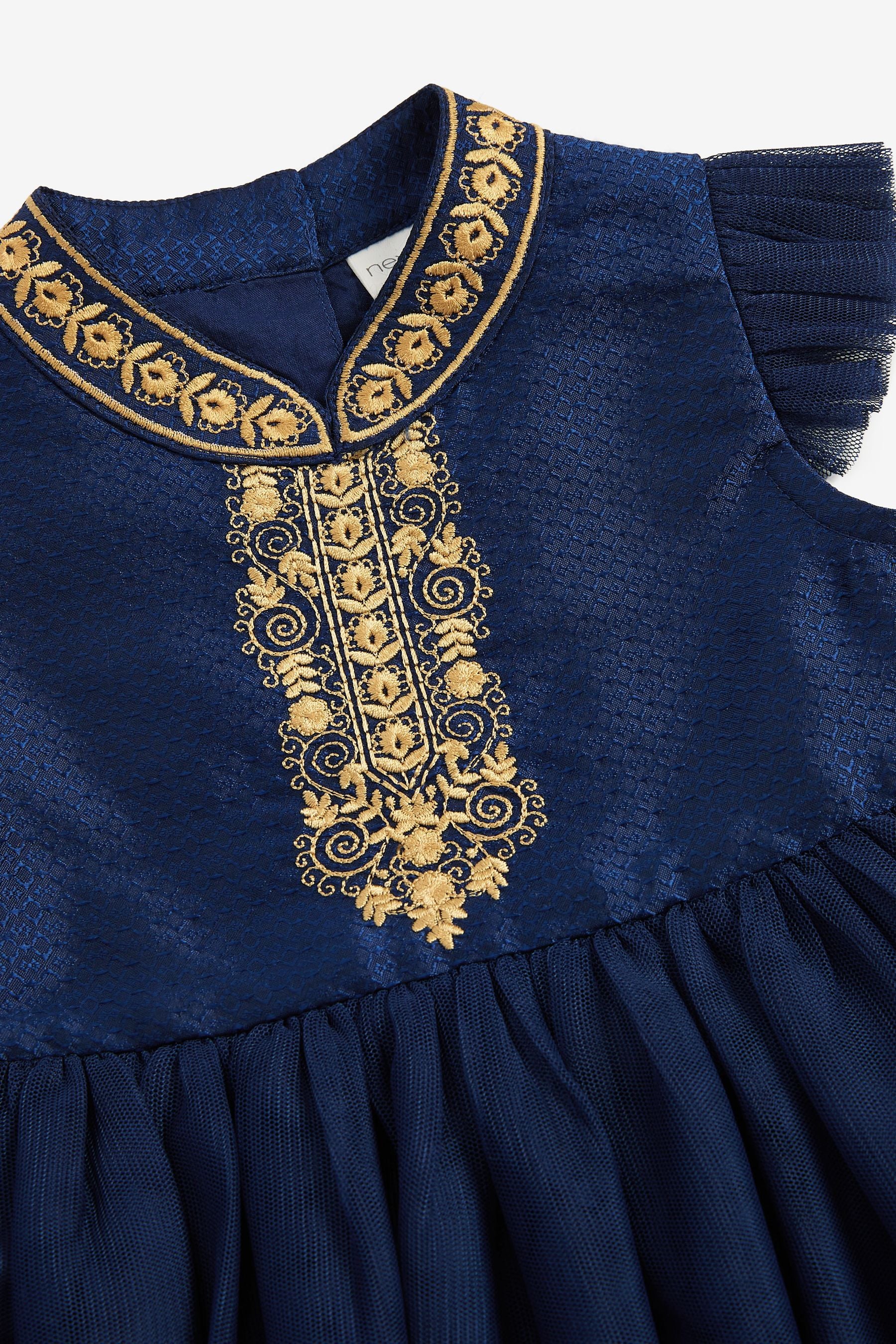 Navy Blue Baby Embroidered Occasion Dress (0mths-2yrs)