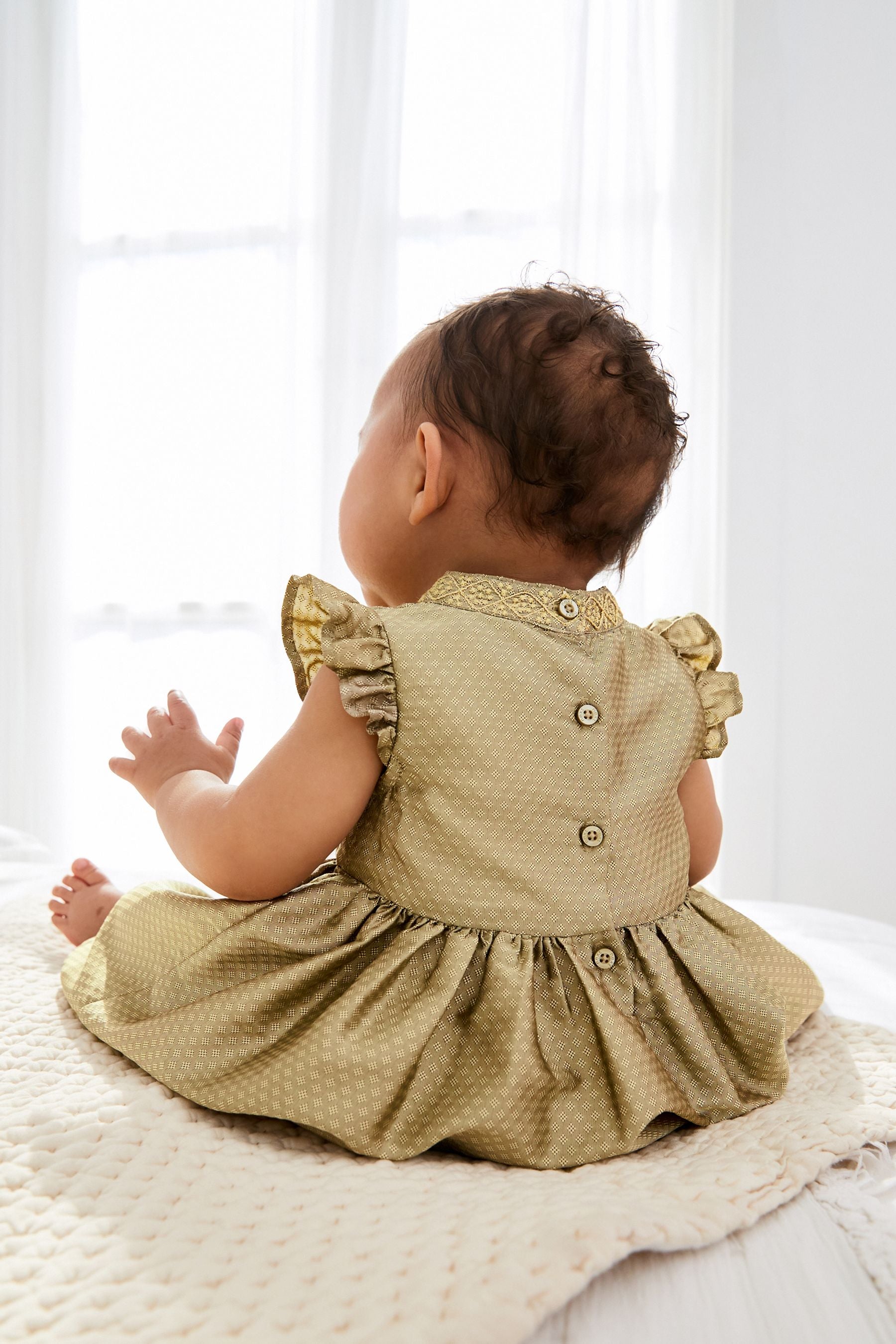 Gold Baby Embroidered Occasion Dress (0mths-2yrs)