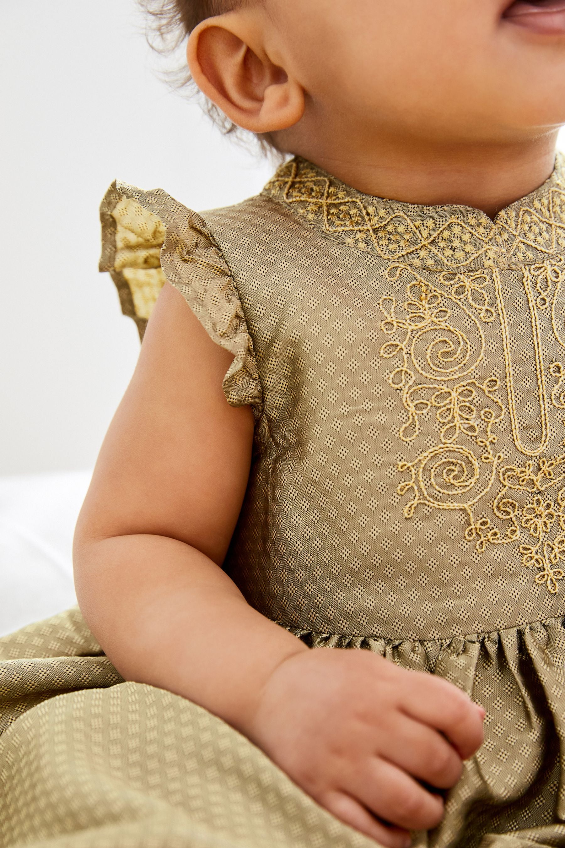 Gold Baby Embroidered Occasion Dress (0mths-2yrs)