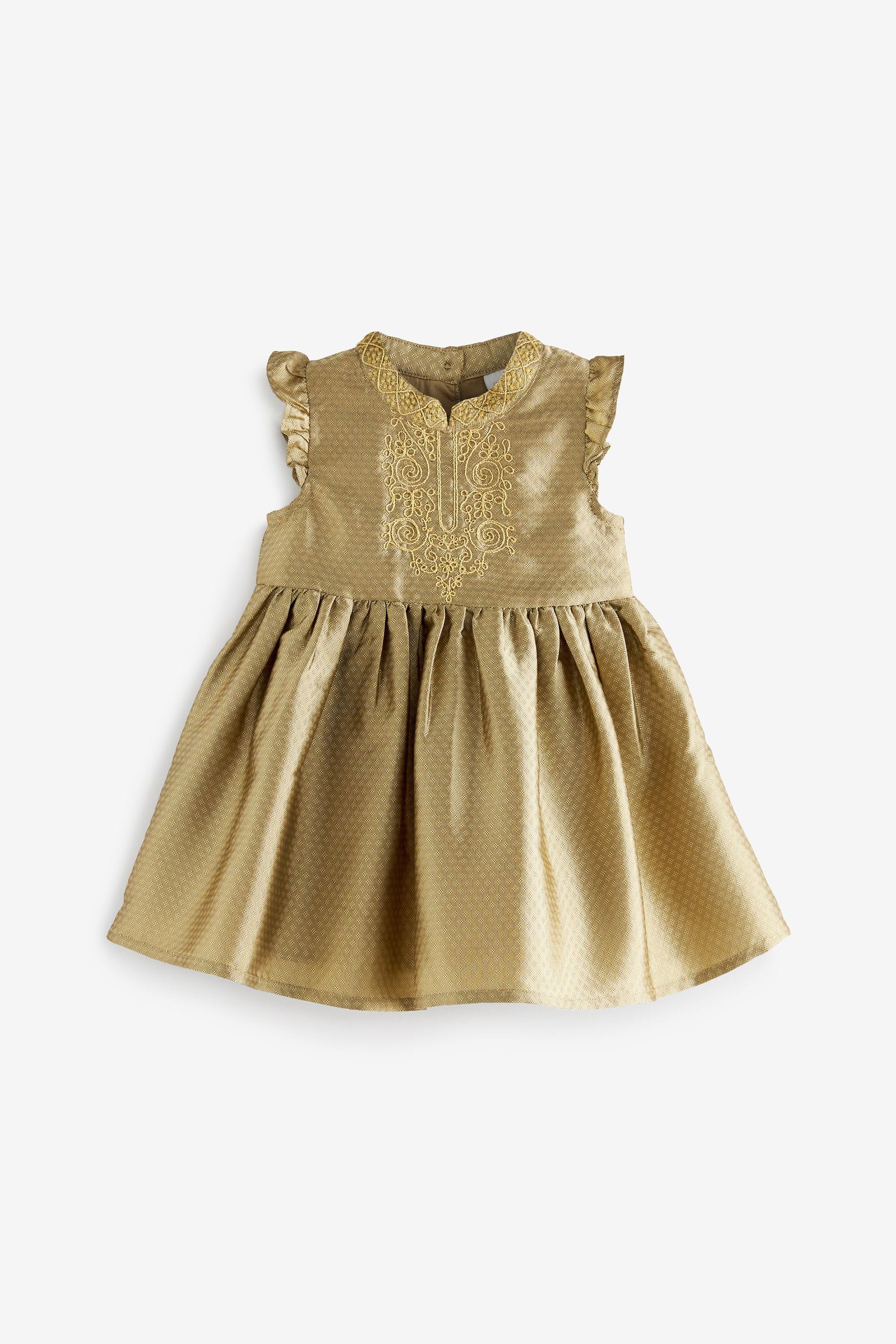 Gold Baby Embroidered Occasion Dress (0mths-2yrs)