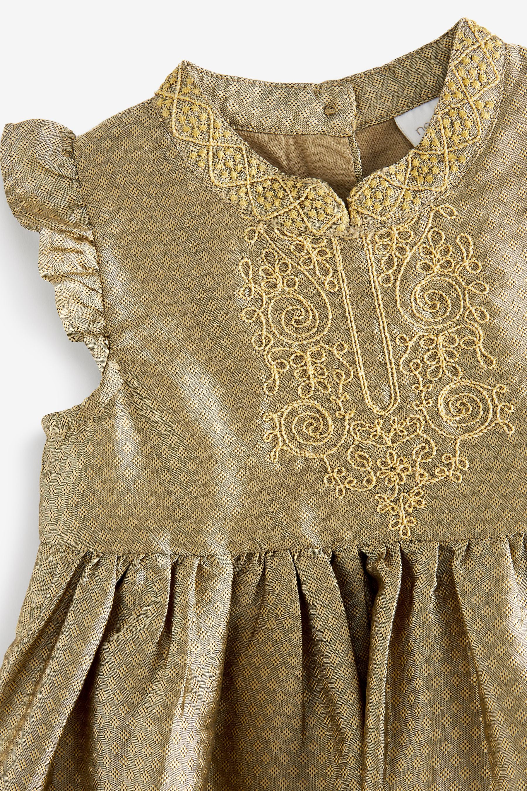 Gold Baby Embroidered Occasion Dress (0mths-2yrs)