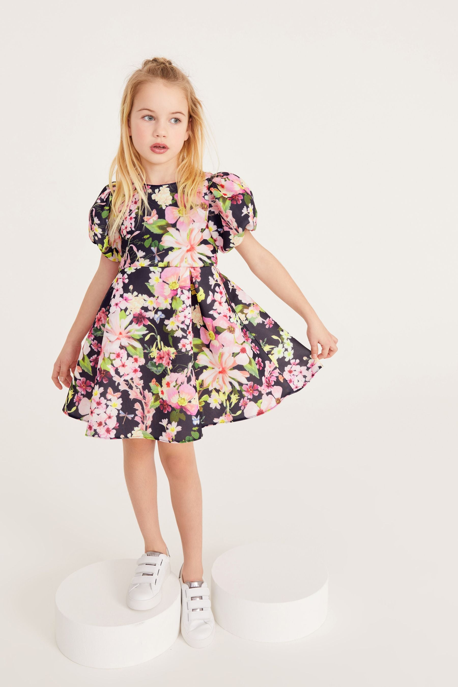 Baker by Ted Baker Girls Navy Floral Scuba Dress