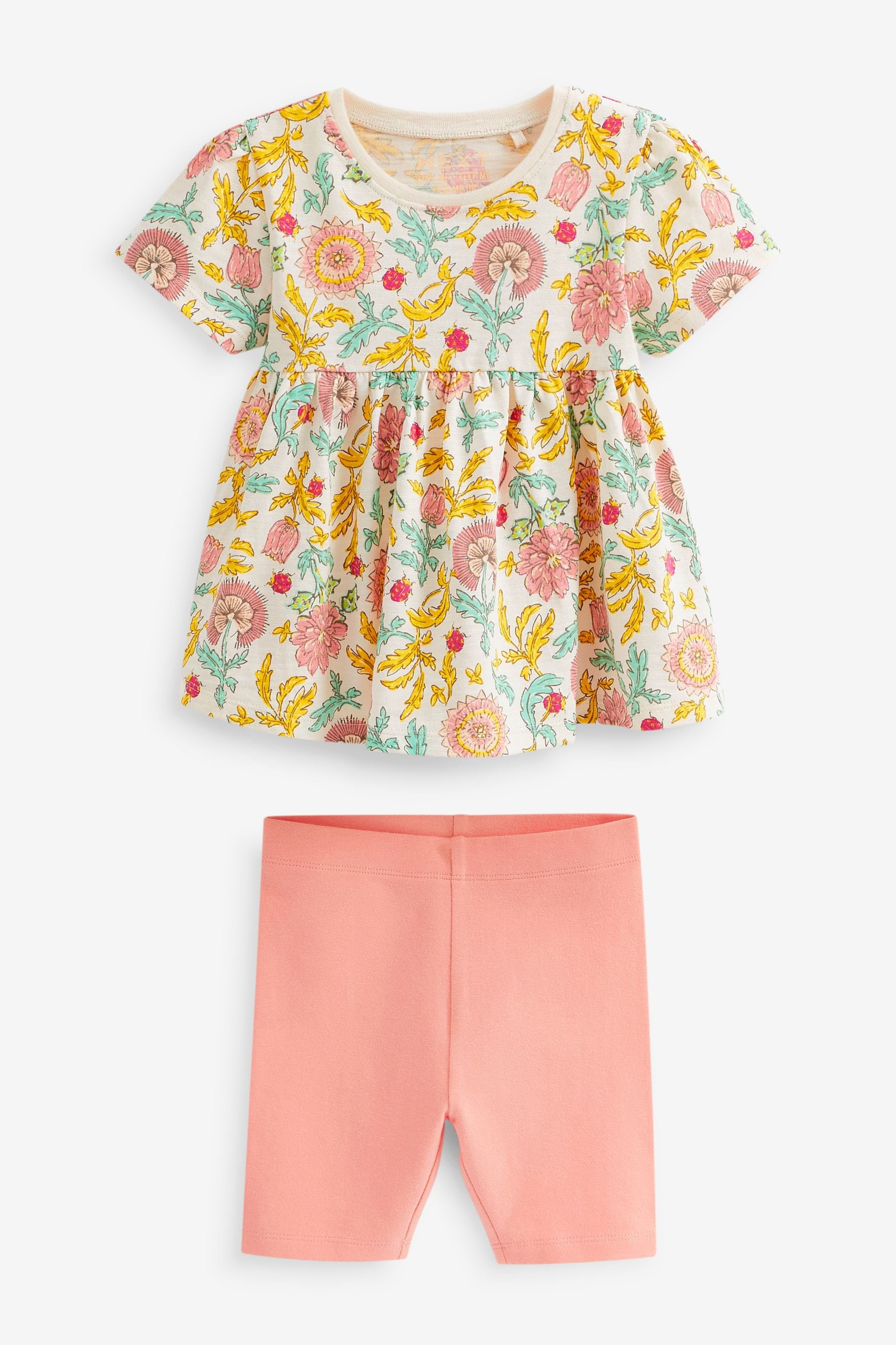 Pink/Cream Floral Short Sleeve Top And Shorts Set (3mths-7yrs)