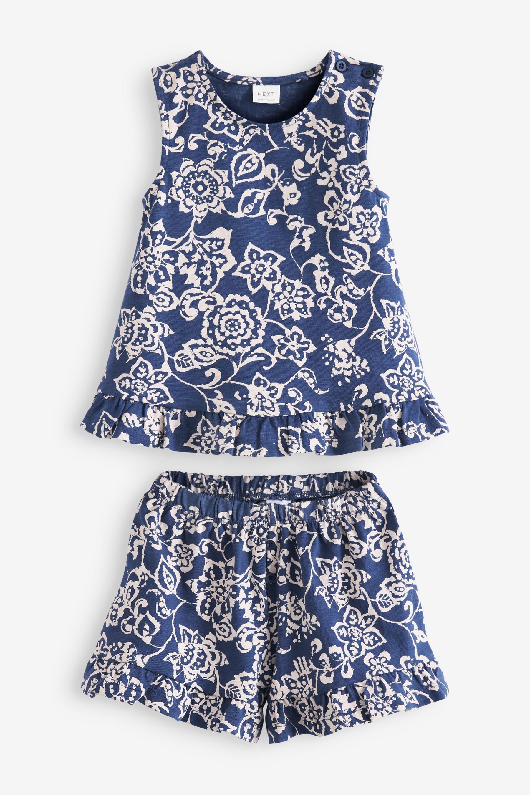 Navy Floral Frill Vest And Shorts Set (3mths-7yrs)