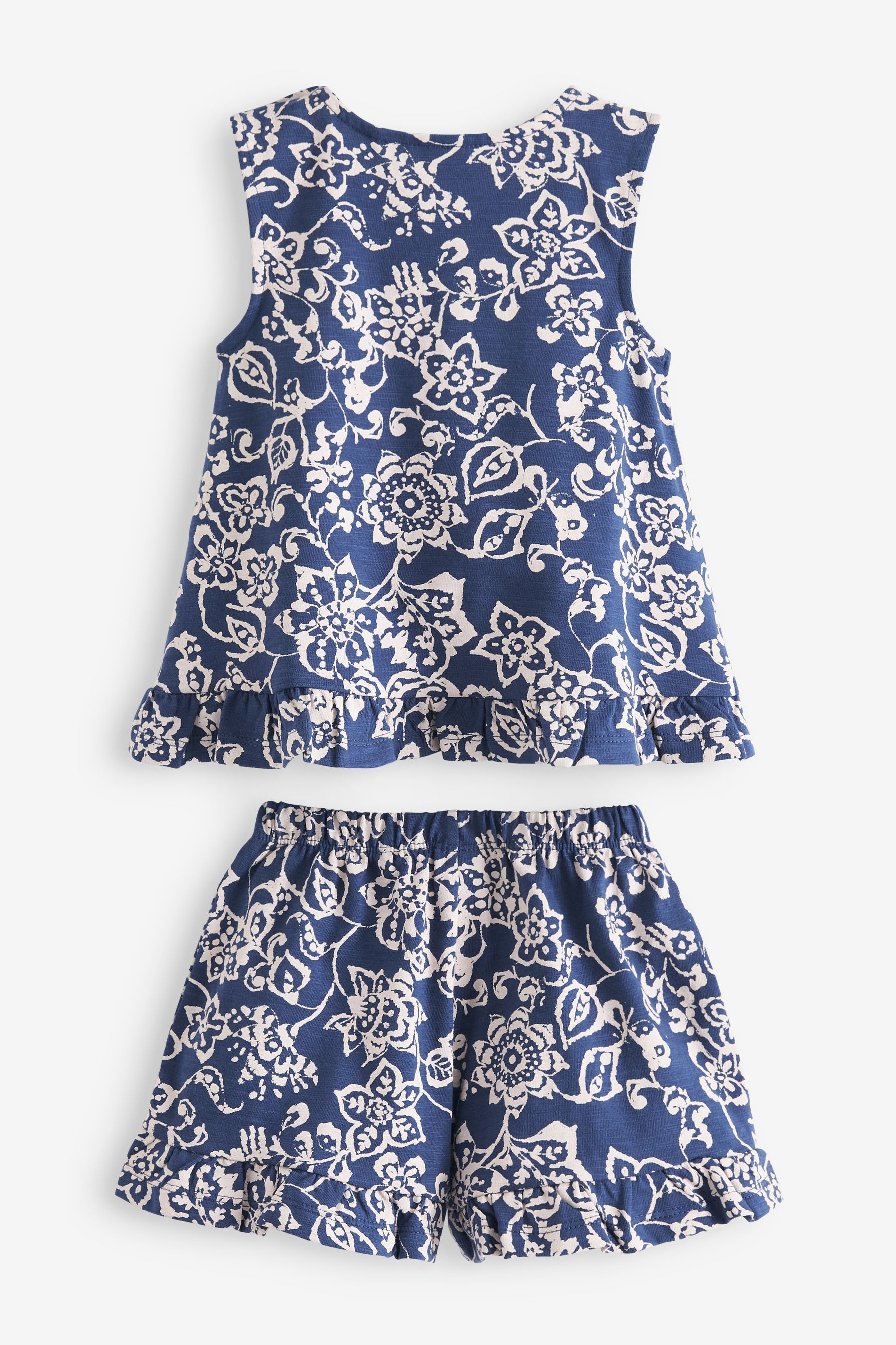 Navy Floral Frill Vest And Shorts Set (3mths-7yrs)