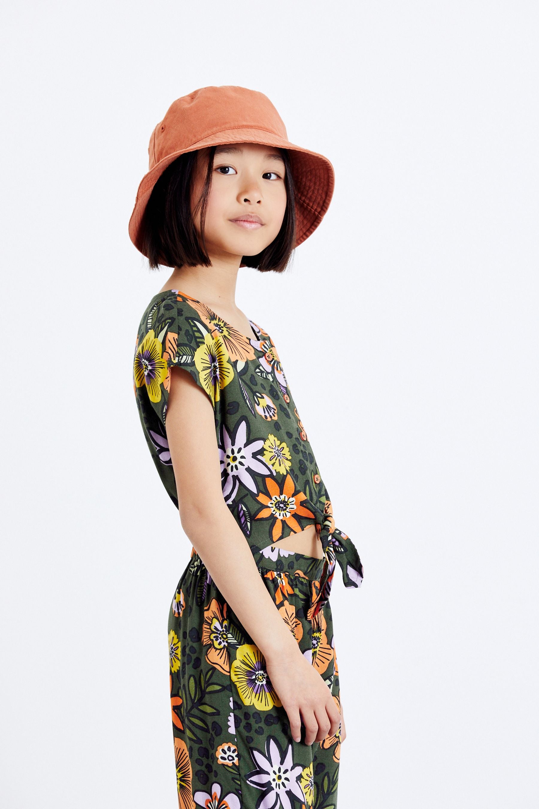 Khaki Green Printed Tie Front Playsuit (3-16yrs)