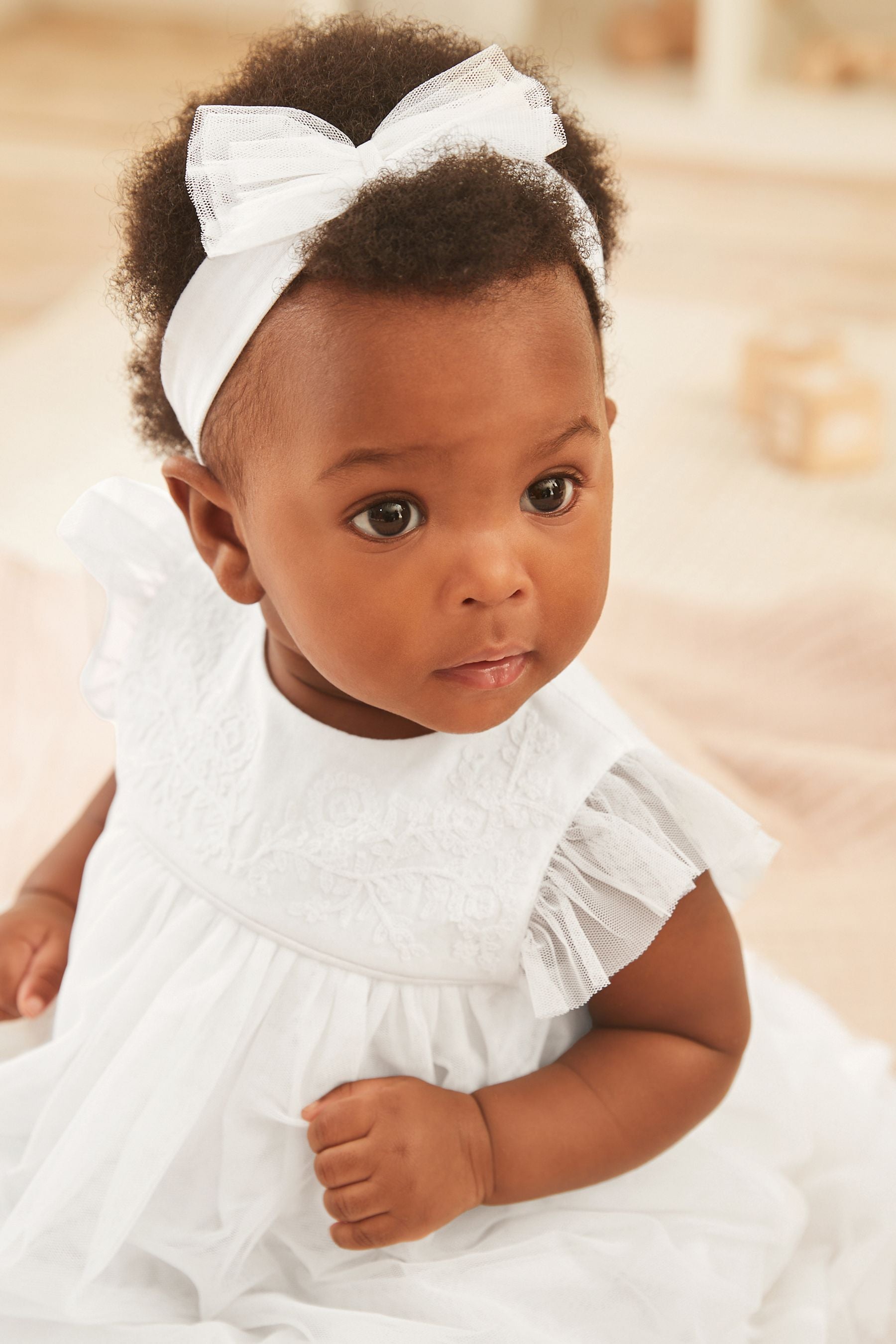 Ecru White Baby Occasion Dress, Knickers and Headband Set (0mths-2yrs)