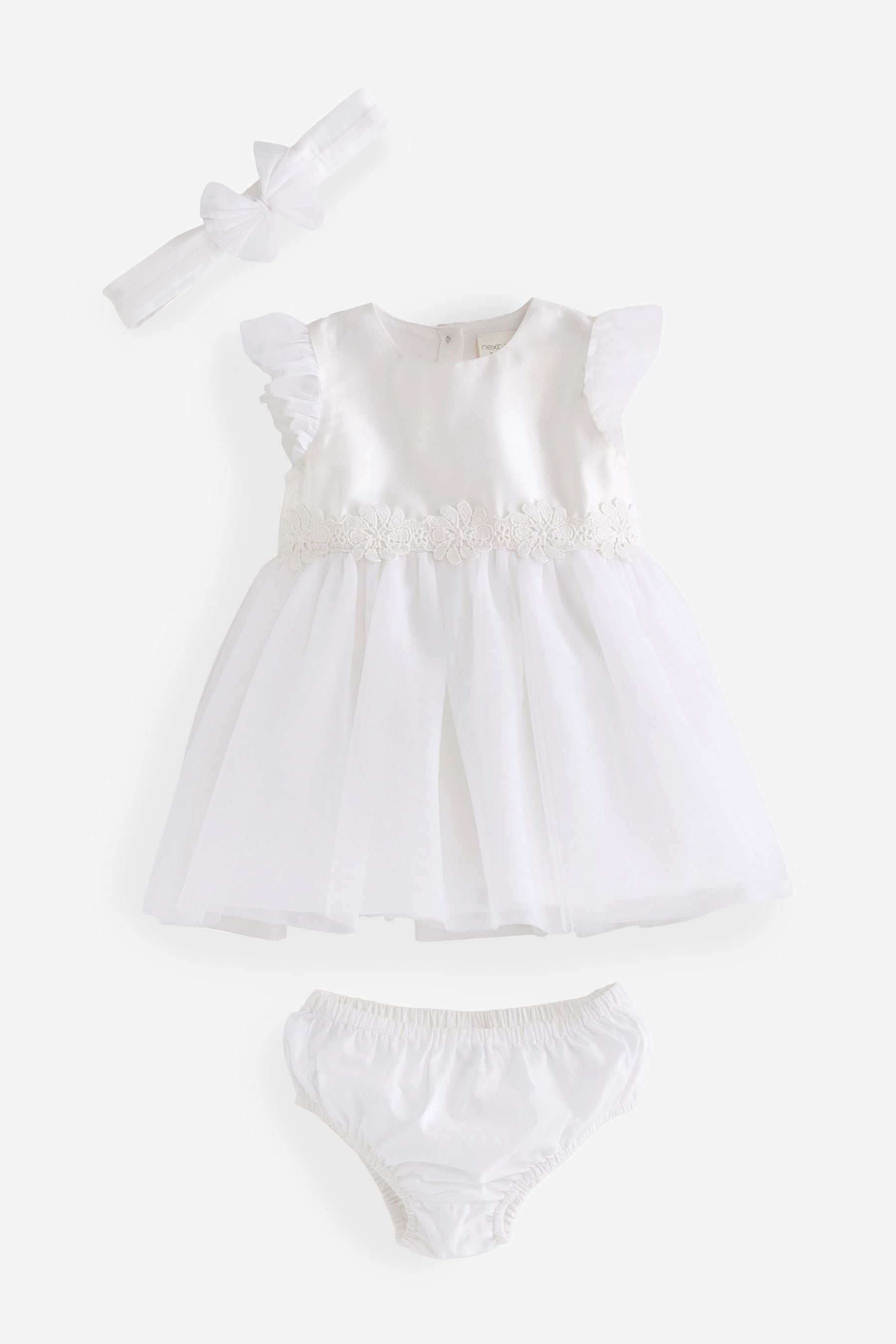 Ecru White Baby Occasion Dress, Knickers and Headband Set (0mths-2yrs)