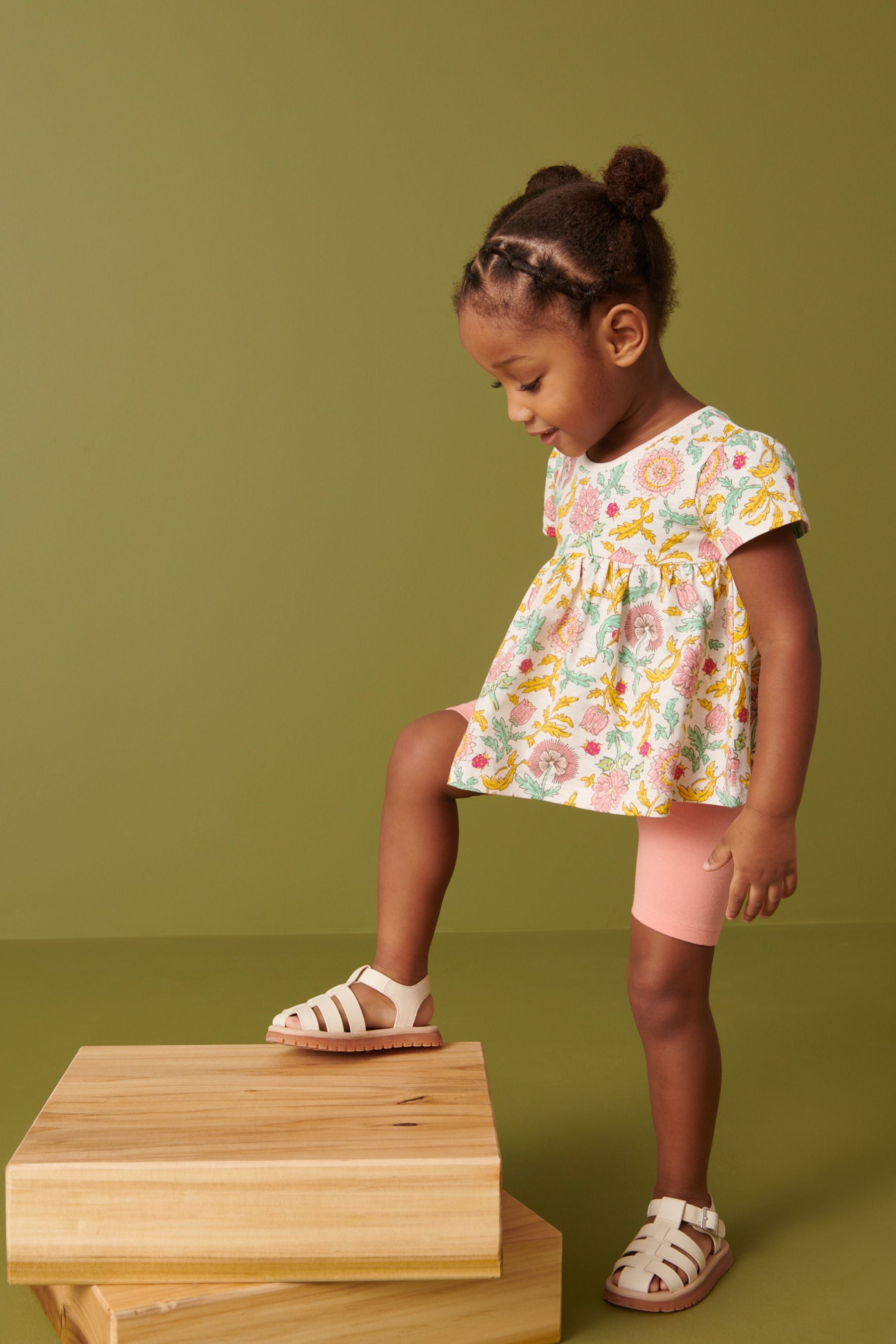 Pink/Cream Floral Short Sleeve Top And Shorts Set (3mths-7yrs)