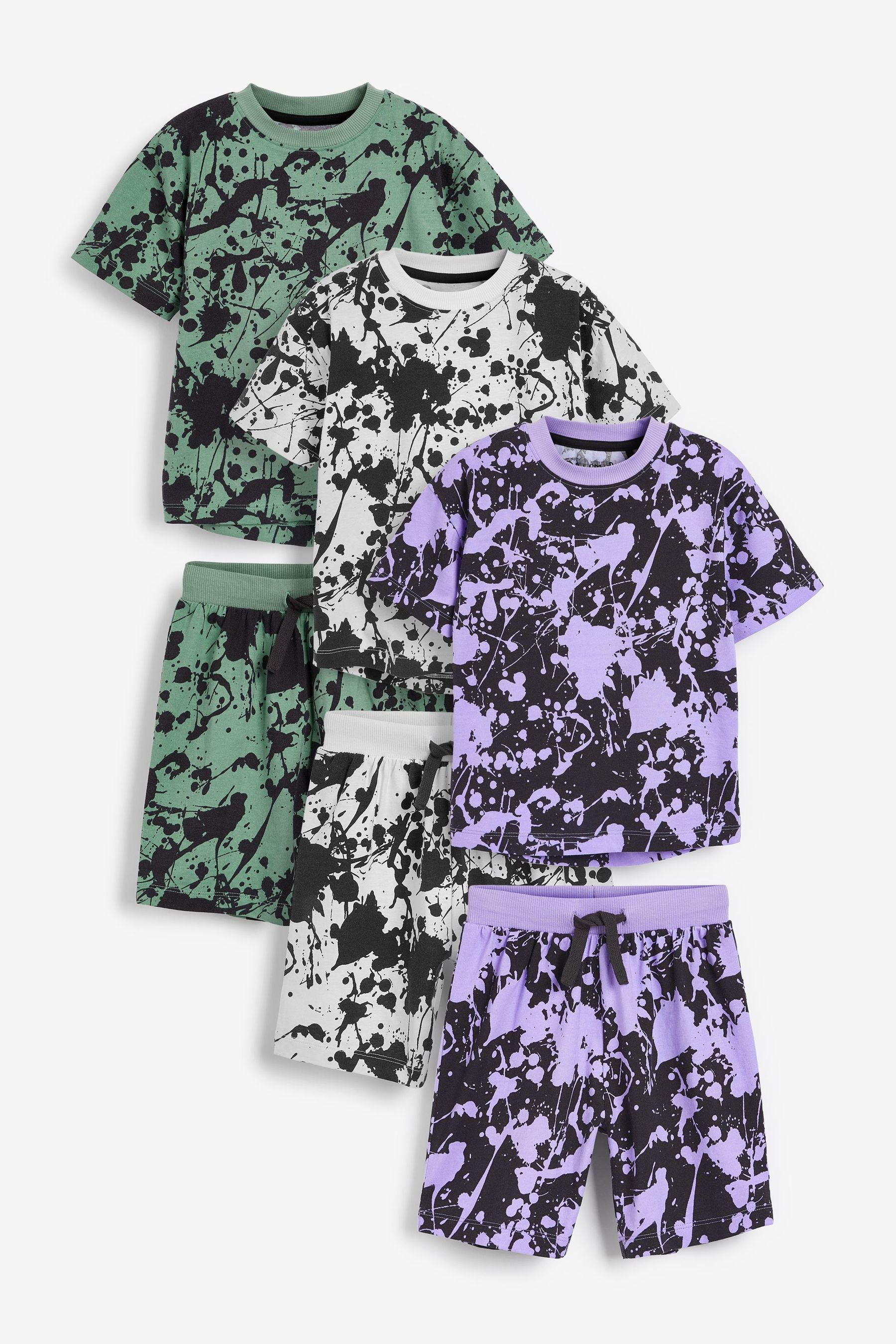 Purple/ Green Splat Oversized 3 Pack Short Pyjamas (9mths-16yrs)