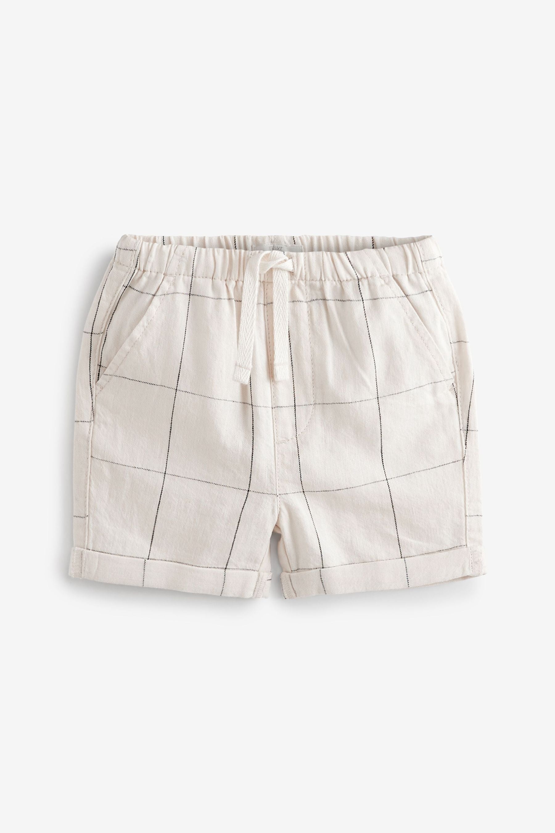 White Grid Linen Blend Pull-On Shorts (3mths-7yrs)